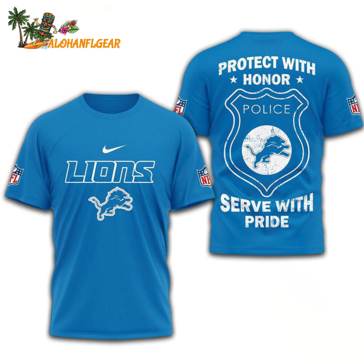 Detroit Lions Protech With Honor Police Serve With Pride 3D T Shirt