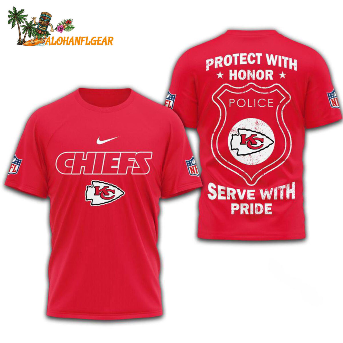 Kansas City Chiefs Protech With Honor Police Serve With Pride 3D T Shirt