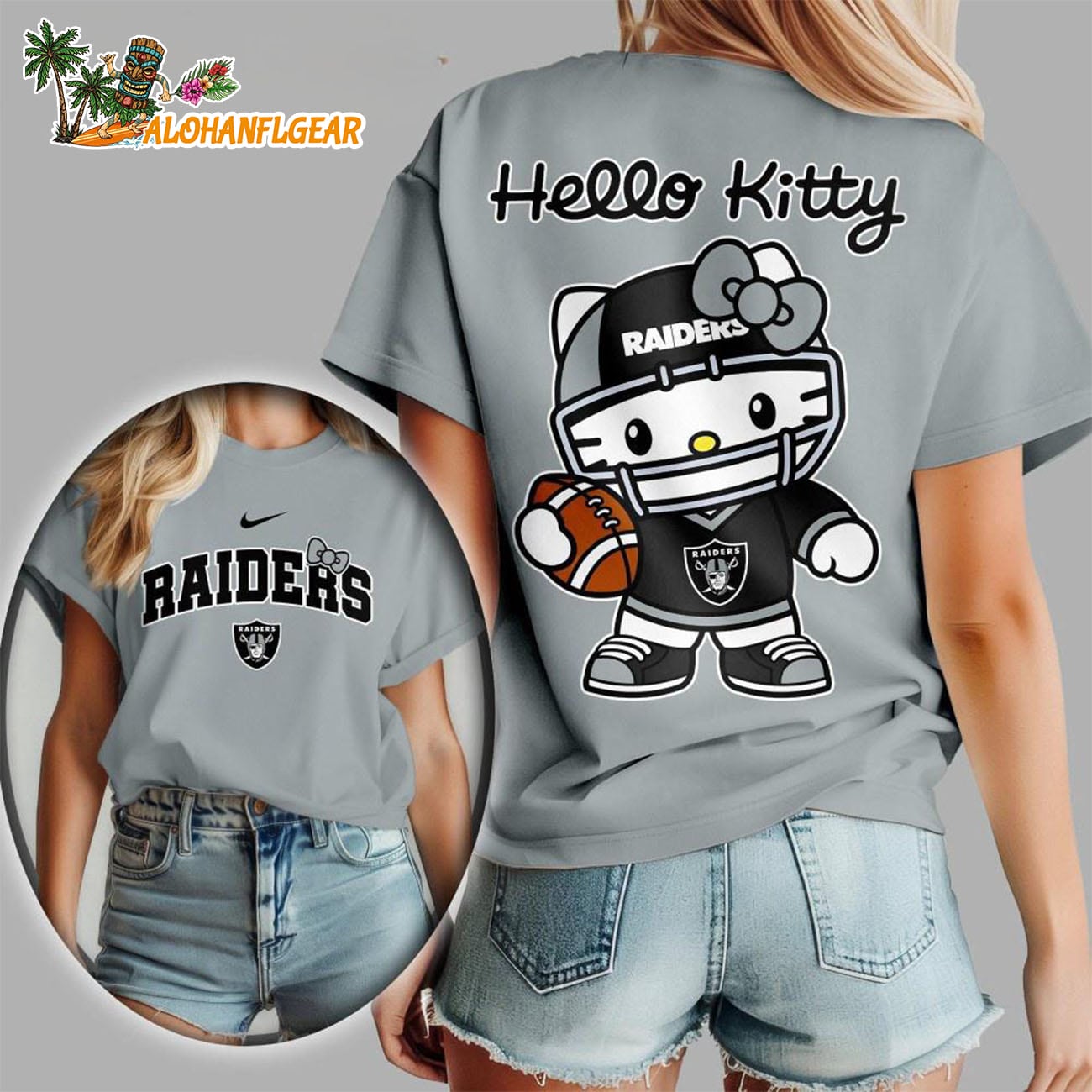 Las Vegas Raiders X Hello Kitty All Over Print T-Shirt Las Vegas Raiders X Hello Kitty All Over Print T-Shirt