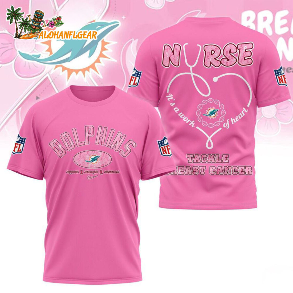 Miami Dolphins Nurse Breast Cancer Awareness Limited Ediition 3D T Shirt