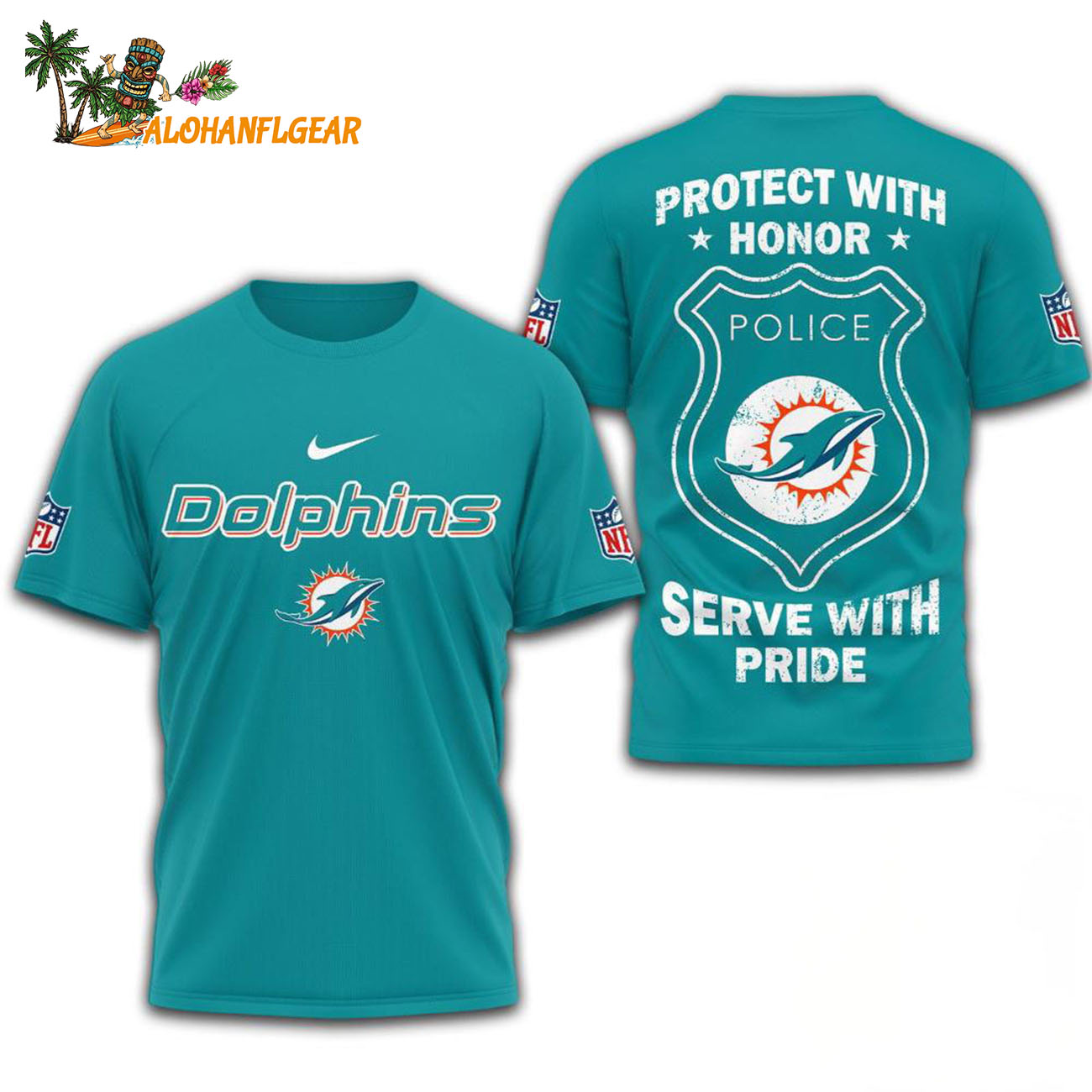 Miami Dolphins Protech With Honor Police Serve With Pride 3D T-Shirt Miami Dolphins Protech With Honor Police Serve With Pride 3D T-Shirt