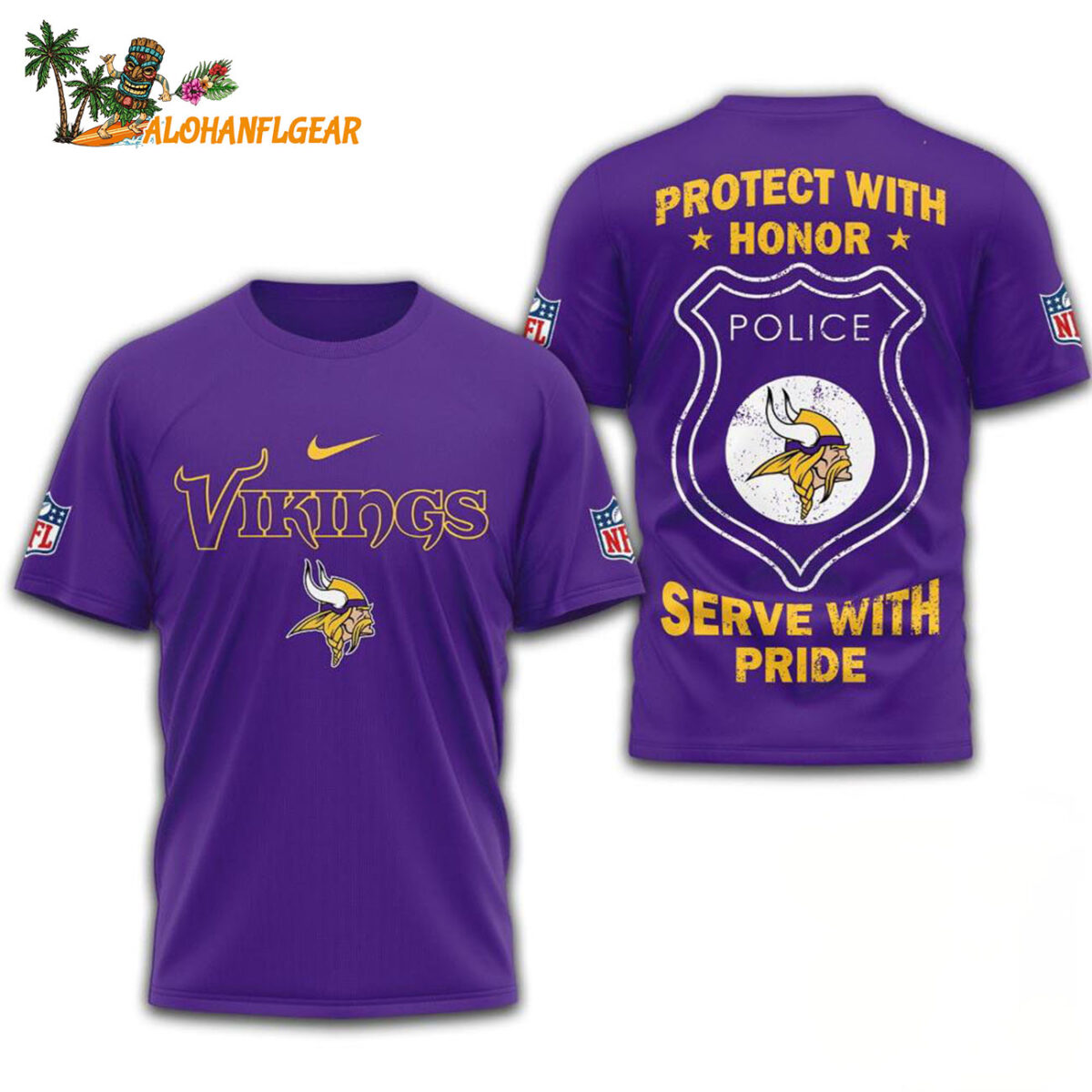 Minnesota Vikings Protech With Honor Police Serve With Pride 3D T Shirt