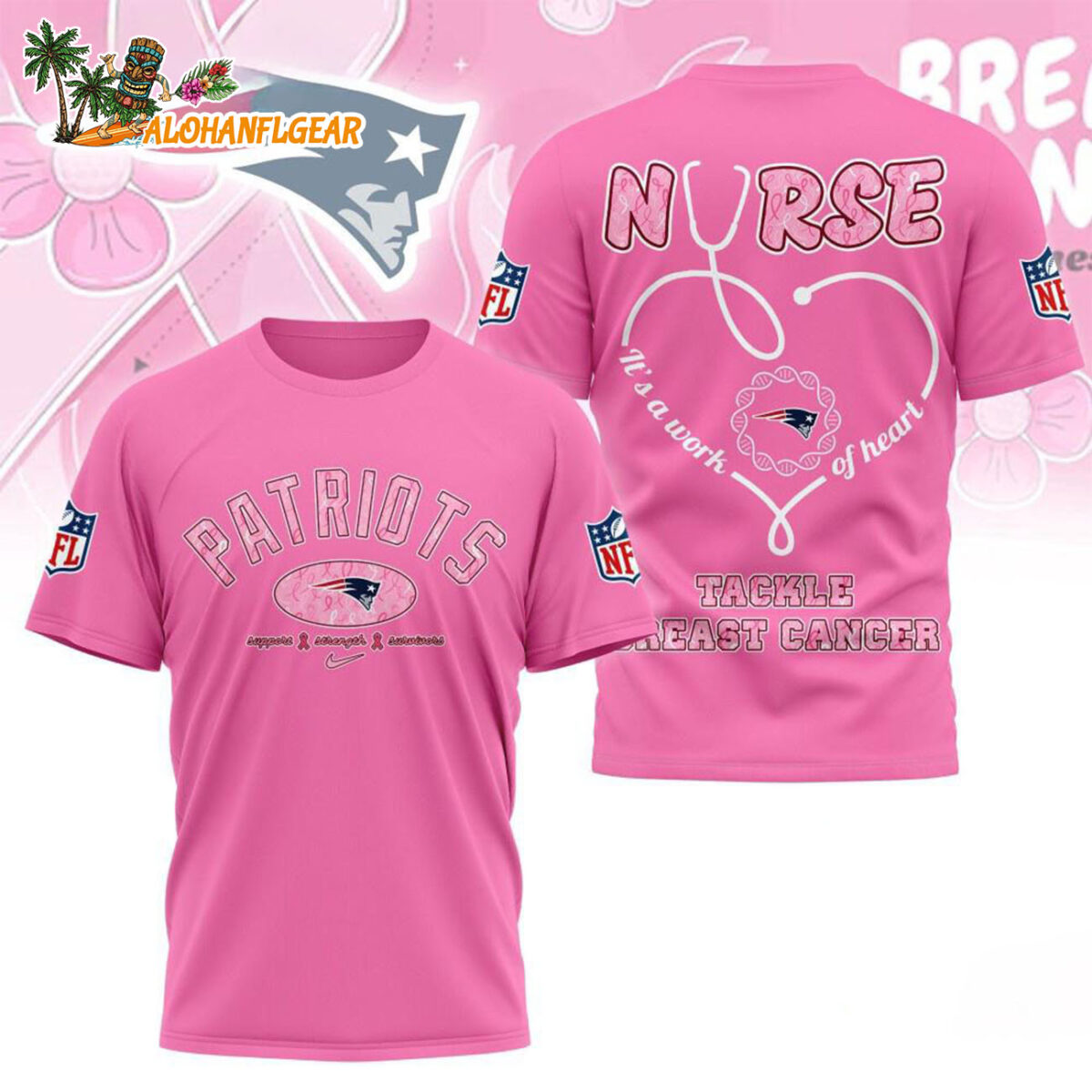 New England Patriots Nurse Breast Cancer Awareness Limited Ediition 3D T Shirt