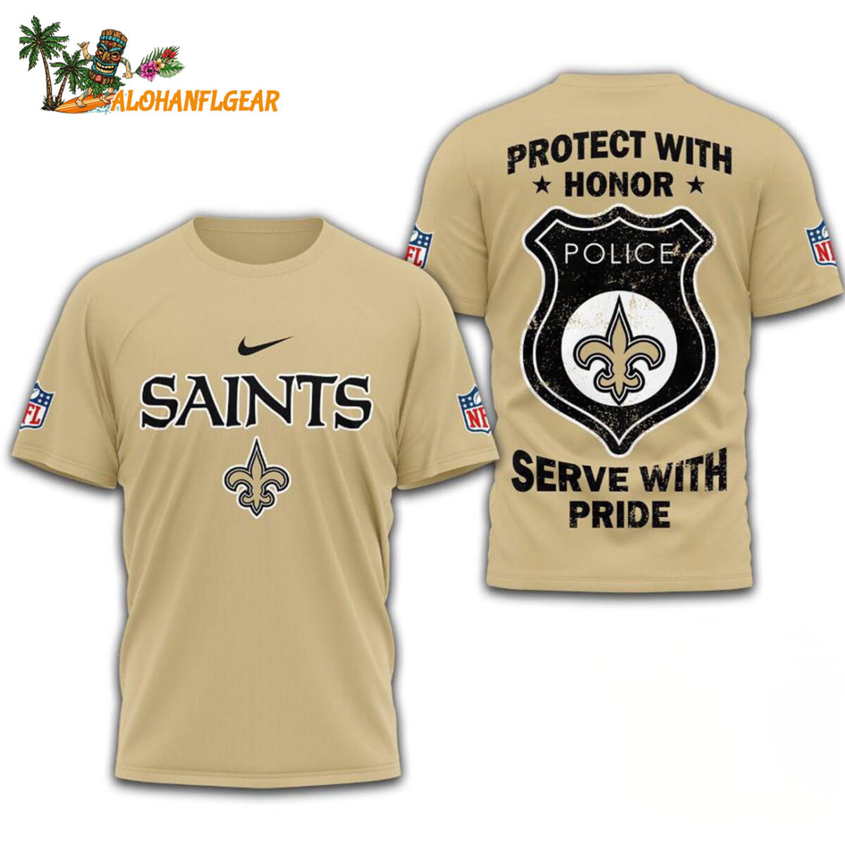 New Orleans Saints Protech With Honor Police Serve With Pride 3D T Shirt