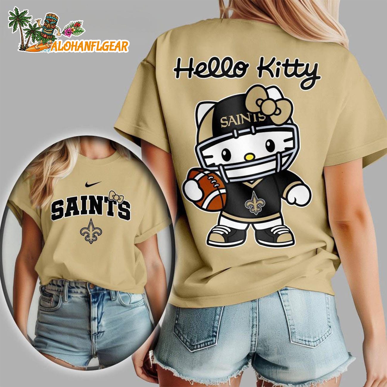 New Orleans Saints X Hello Kitty All Over Print T-Shirt New Orleans Saints X Hello Kitty All Over Print T-Shirt