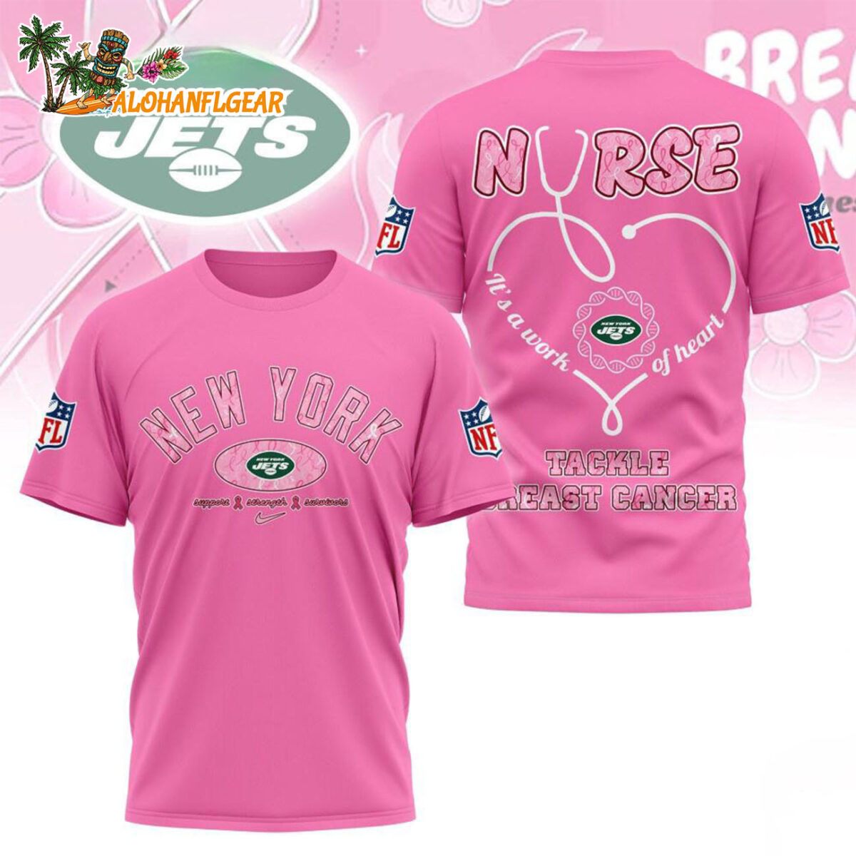 New York Jets Nurse Breast Cancer Awareness Limited Ediition 3D T Shirt