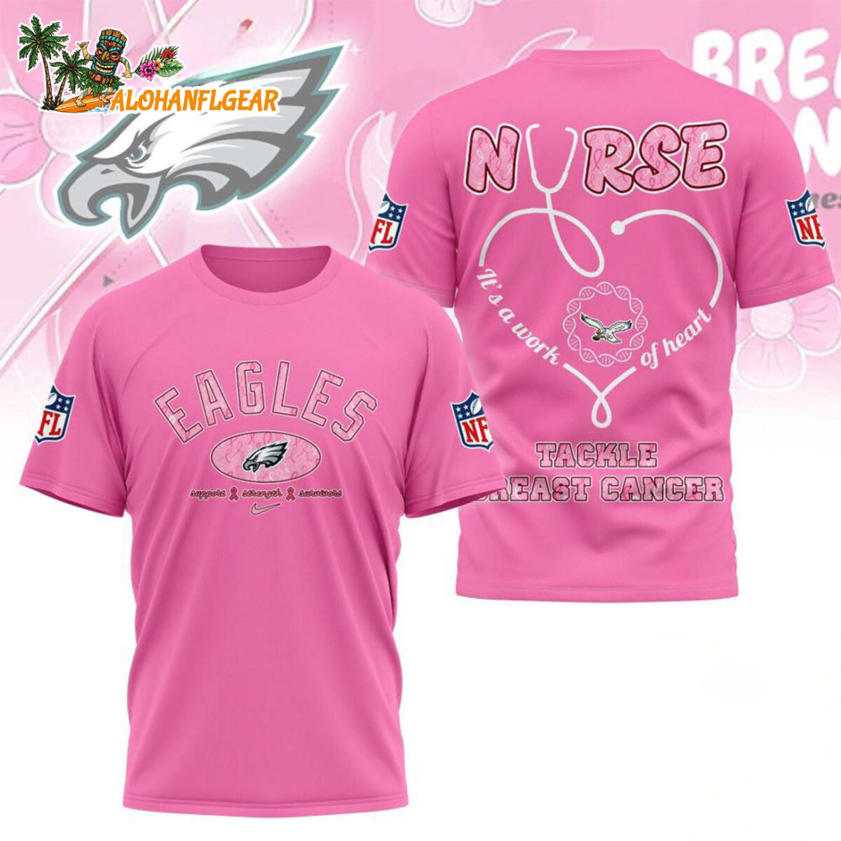 Philadelphia Eagles Nurse Breast Cancer Awareness Limited Ediition 3D T Shirt
