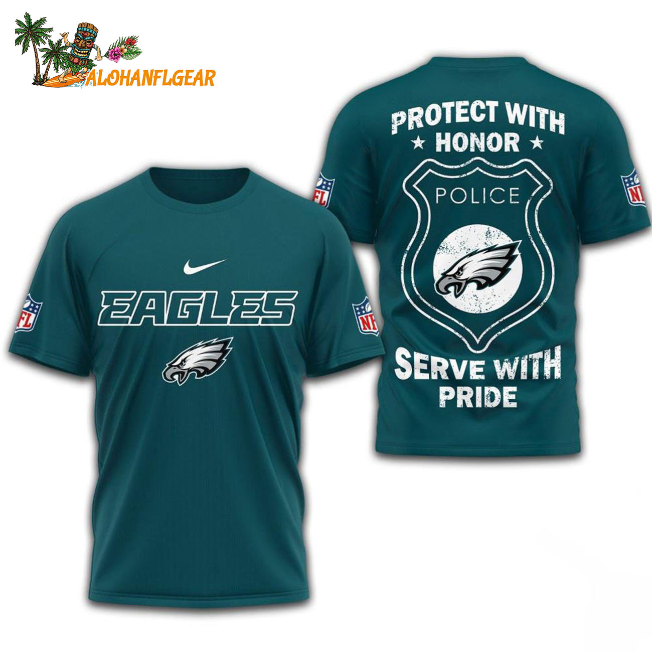 Philadelphia Eagles Protech With Honor Police Serve With Pride 3D T-Shirt Philadelphia Eagles Protech With Honor Police Serve With Pride 3D T-Shirt