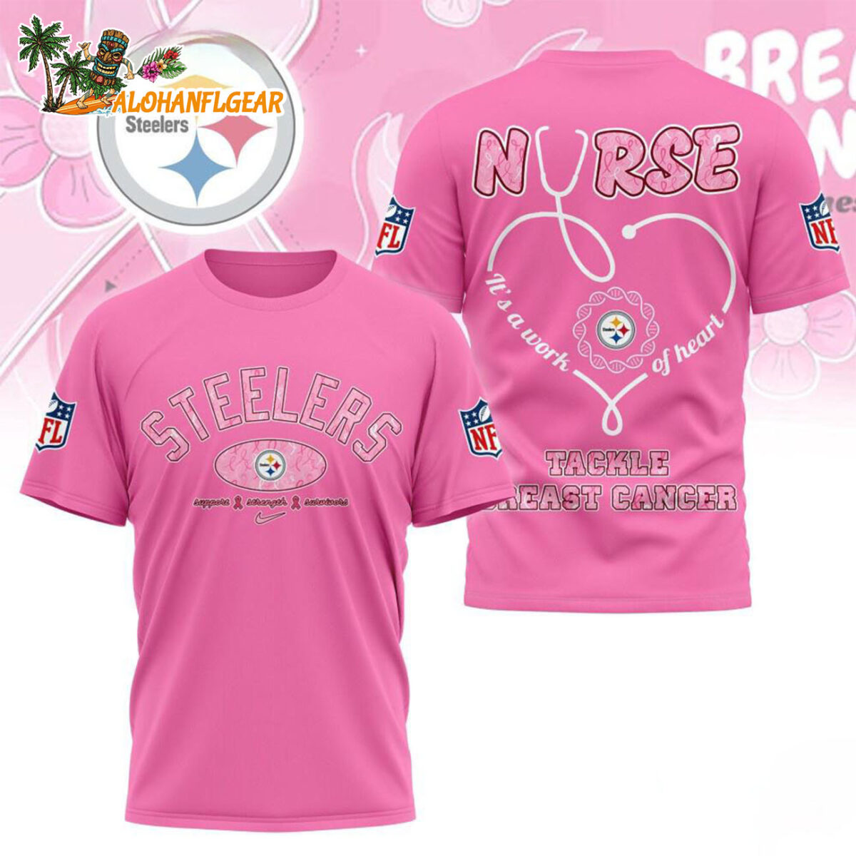 Pittsburgh Steelers Nurse Breast Cancer Awareness Limited Ediition 3D T Shirt