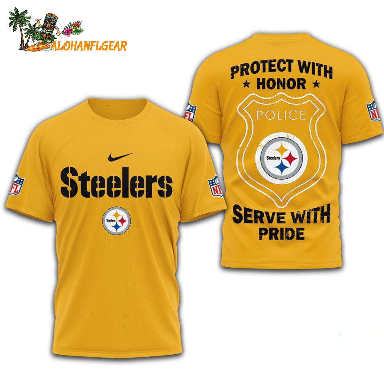 Pittsburgh Steelers Protech With Honor Police Serve With Pride 3D T-Shirt Pittsburgh Steelers Protech With Honor Police Serve With Pride 3D T-Shirt