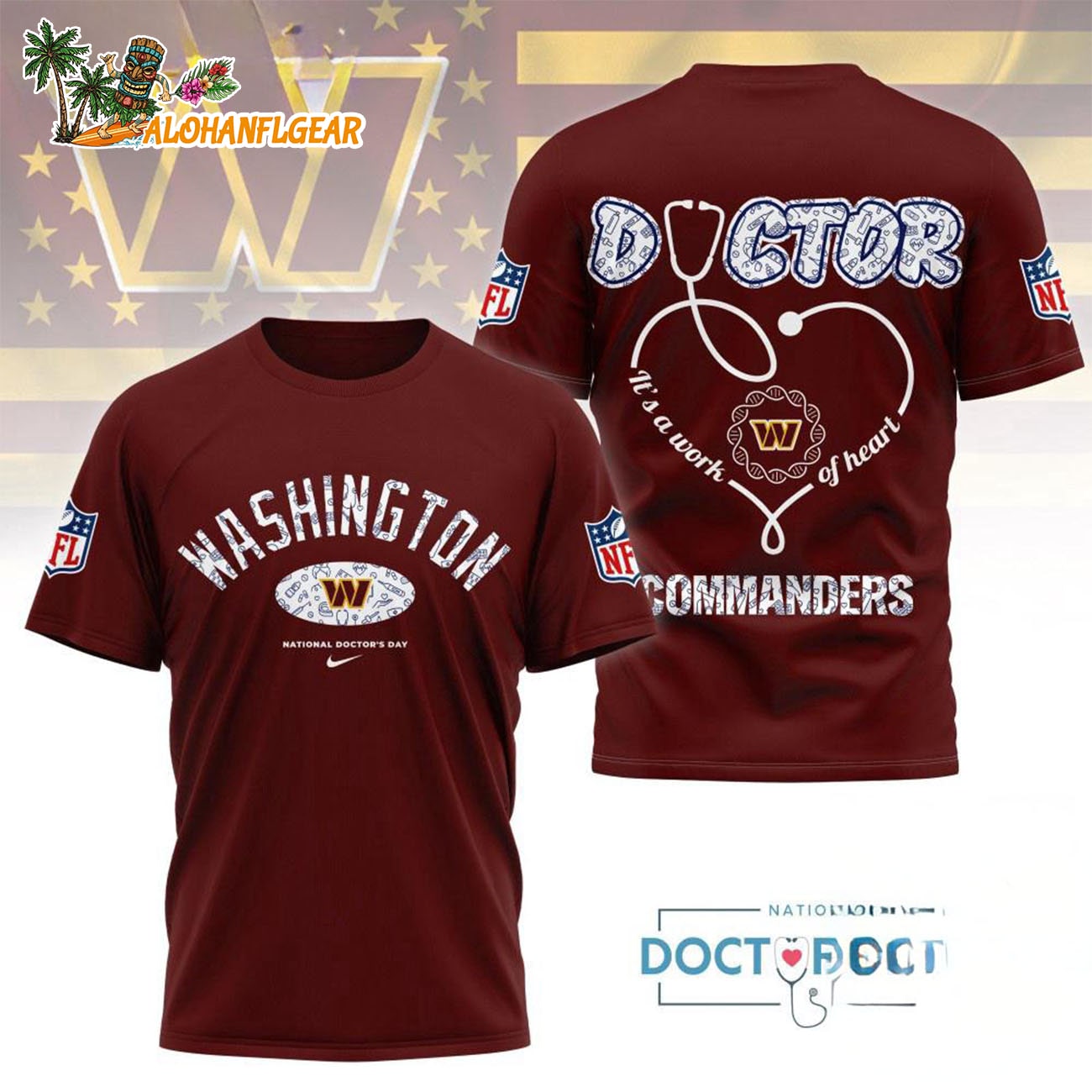 Washington Commanders National Doctors Day Unisex 3D T-Shirt Washington Commanders National Doctors Day Unisex 3D T-Shirt