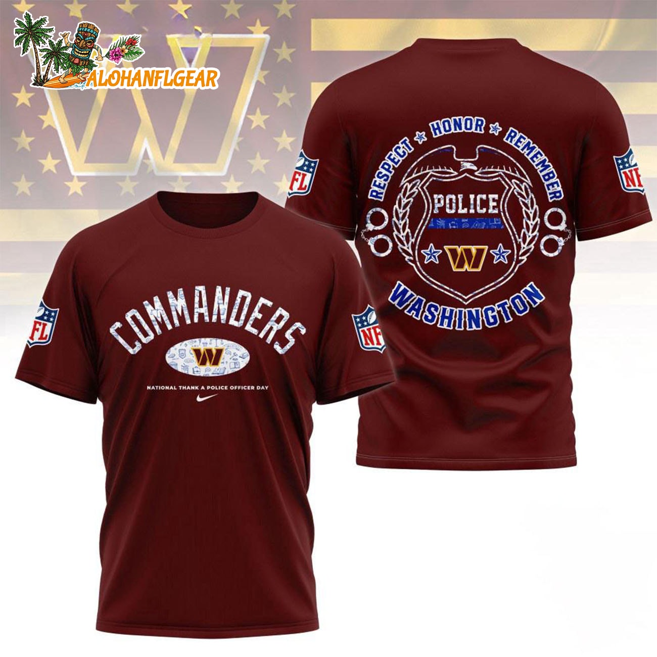 Washington Commanders National Thank A Police Officer Day Unisex 3D T-Shirt Washington Commanders National Thank A Police Officer Day Unisex 3D T-Shirt