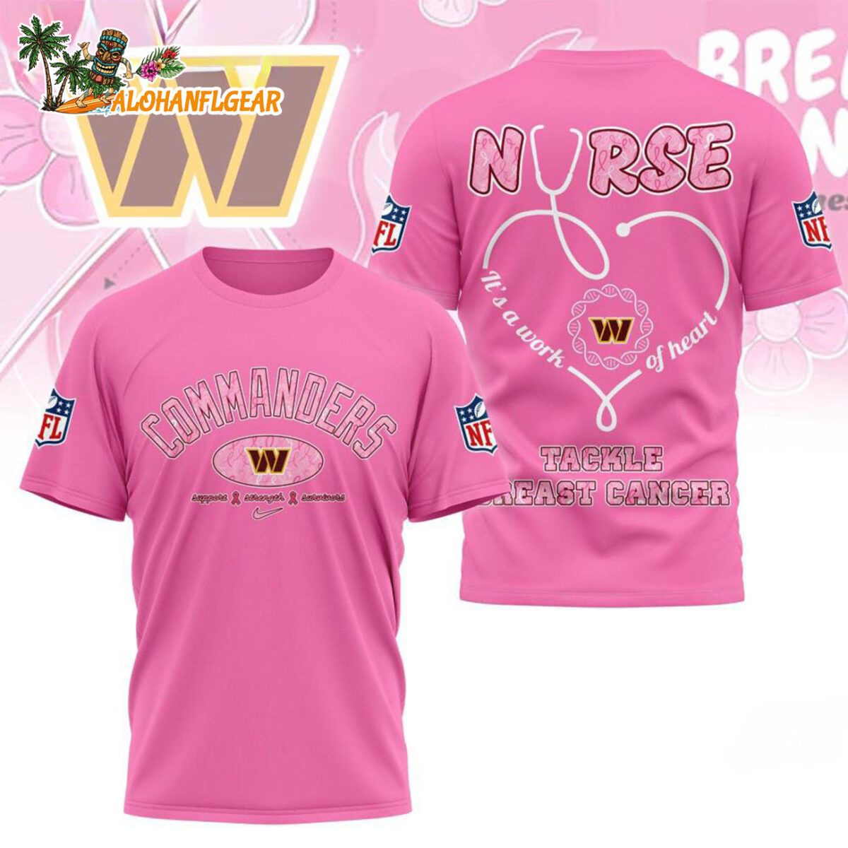 Washington Commanders Nurse Breast Cancer Awareness Limited Ediition 3D T Shirt