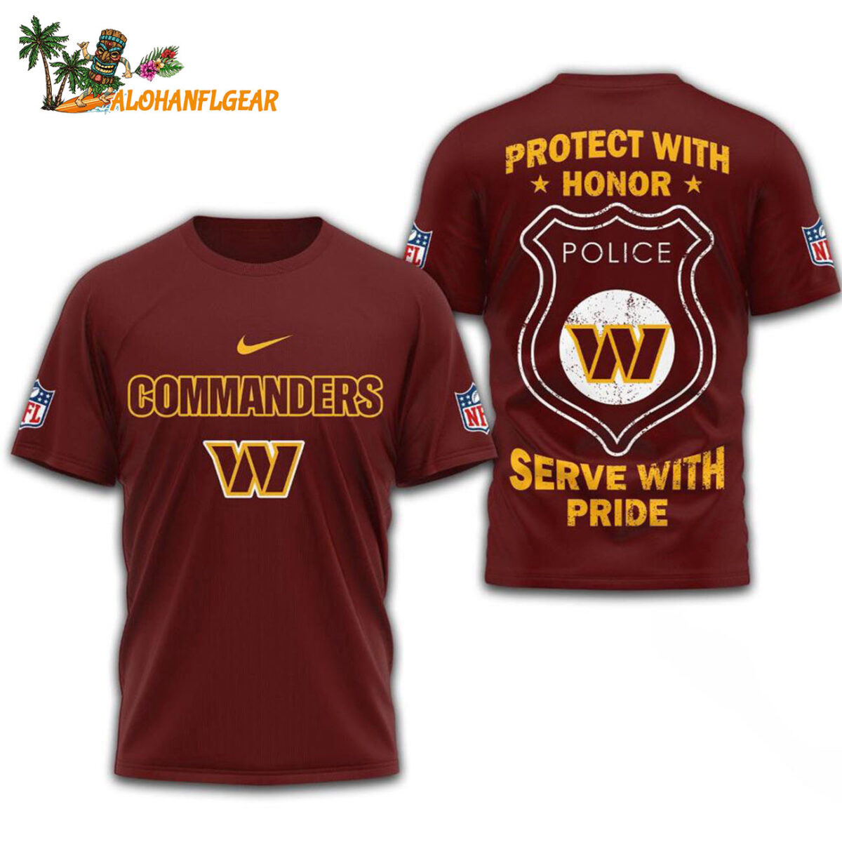 Washington Commanders Protech With Honor Police Serve With Pride 3D T Shirt
