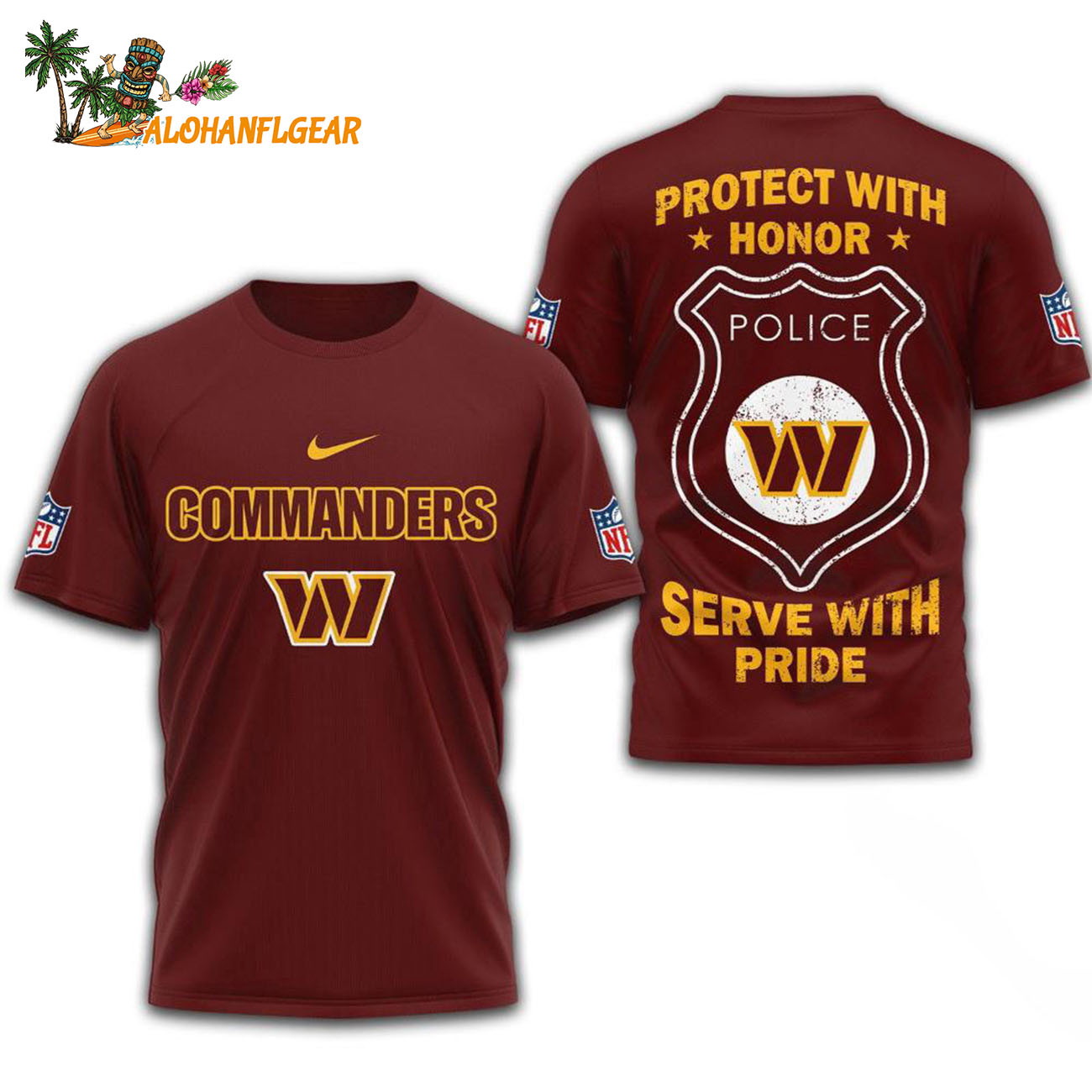 Washington Commanders Protech With Honor Police Serve With Pride 3D T-Shirt Washington Commanders Protech With Honor Police Serve With Pride 3D T-Shirt