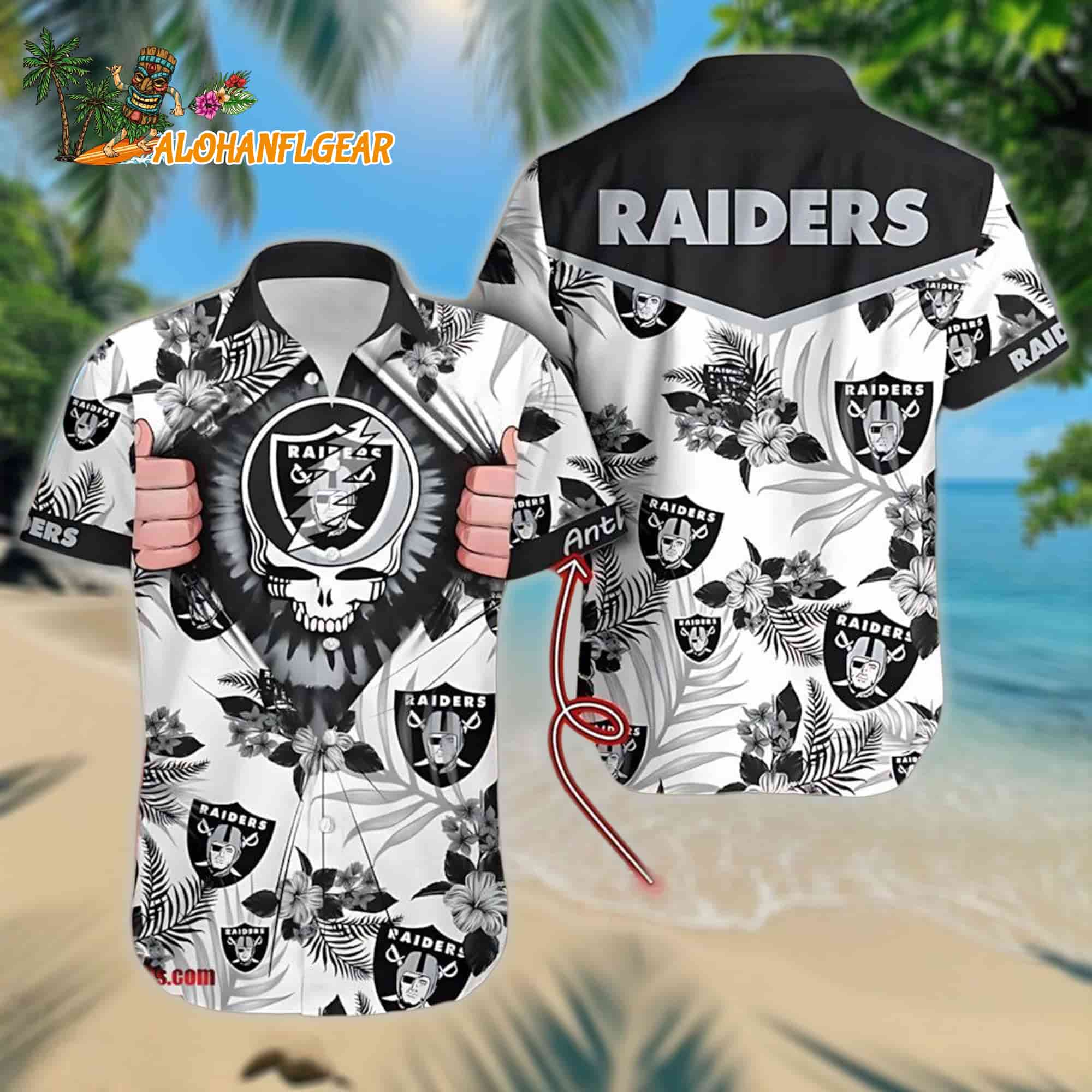 NFL Las Vegas Raiders Grateful Dead Personalized Unisex Hawaiian Shirt NFL Las Vegas Raiders Grateful Dead Personalized Unisex Hawaiian Shirt