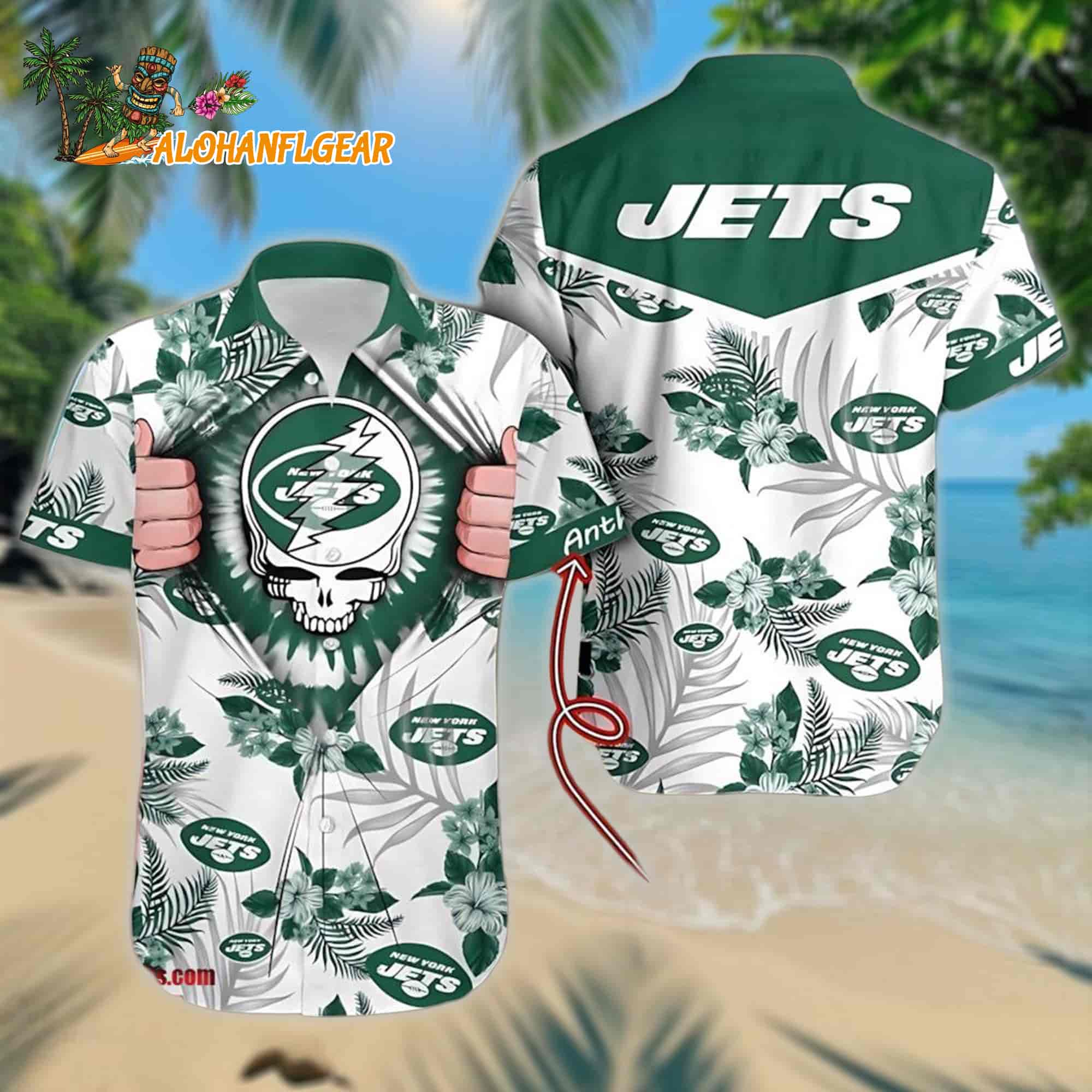 NFL New York Jets Grateful Dead Personalized Unisex Hawaiian Shirt NFL New York Jets Grateful Dead Personalized Unisex Hawaiian Shirt