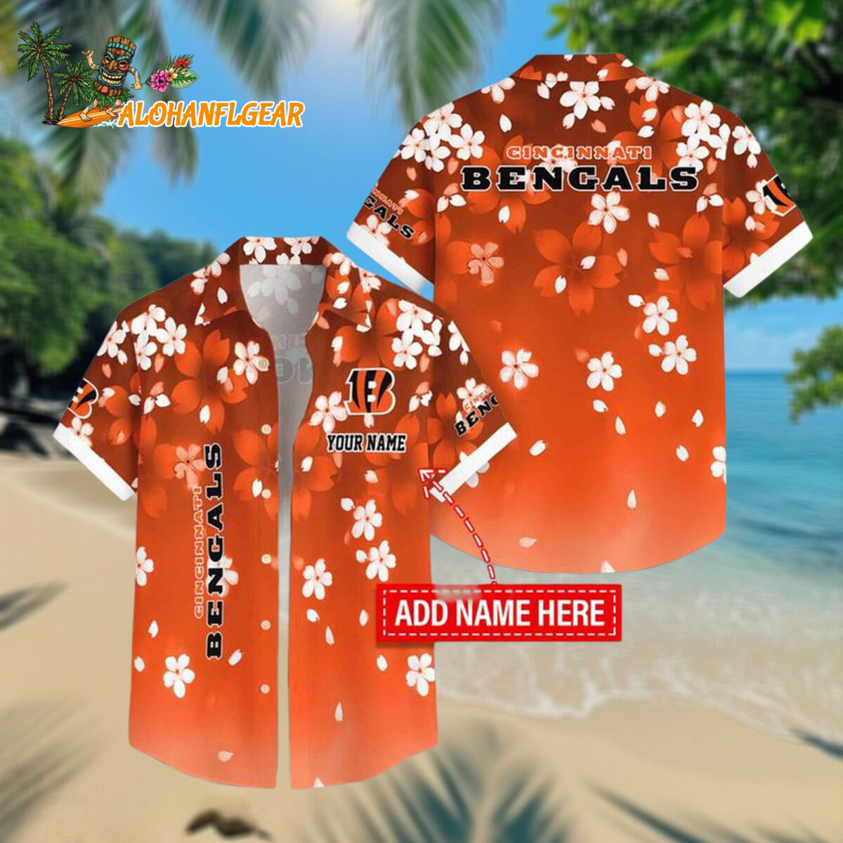 Cincinnati Bengals Five petaled Flower Pattern Hawaiian Shirt