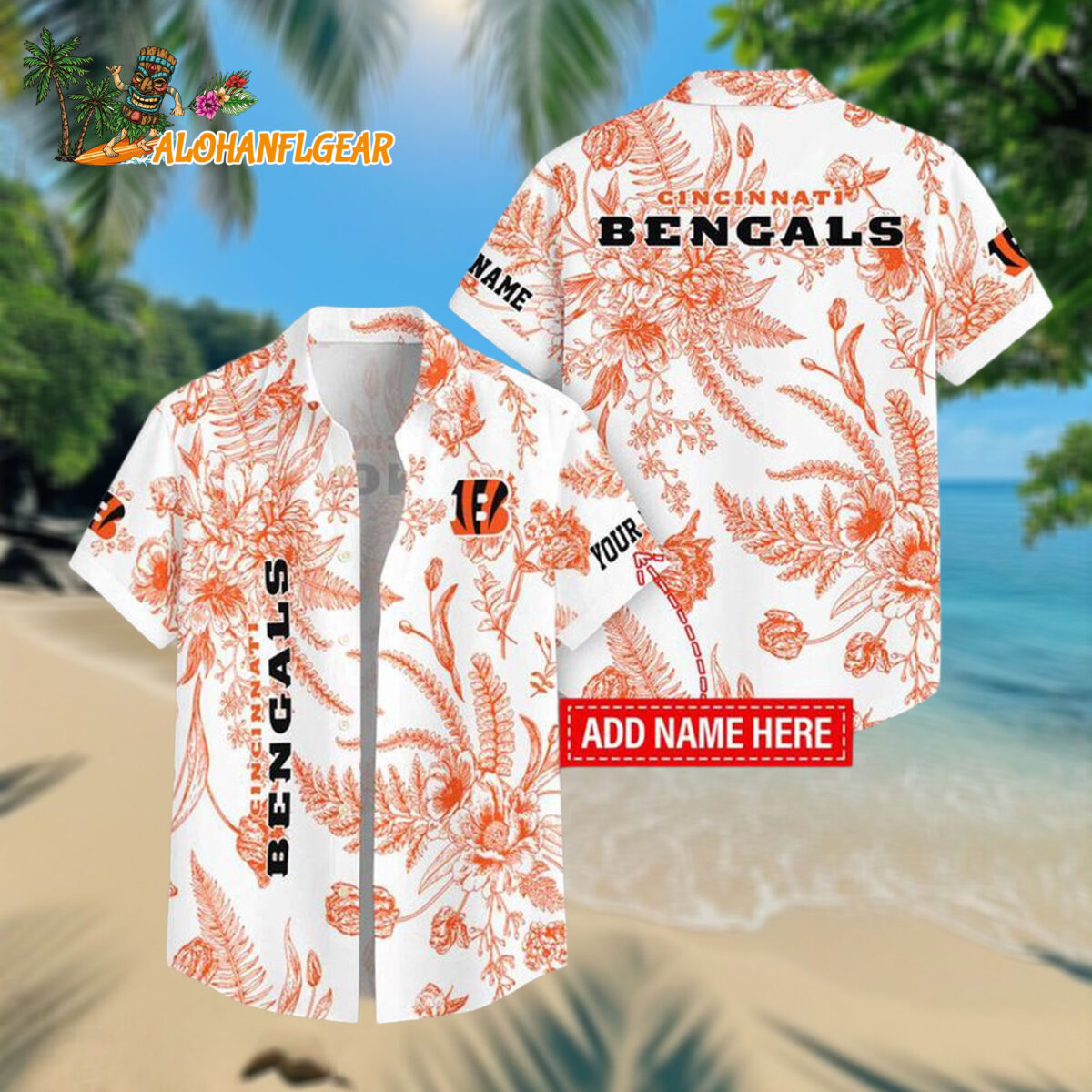 Cincinnati Bengals Leaf Flower Pattern Personalized Name Hawaiian Shirt