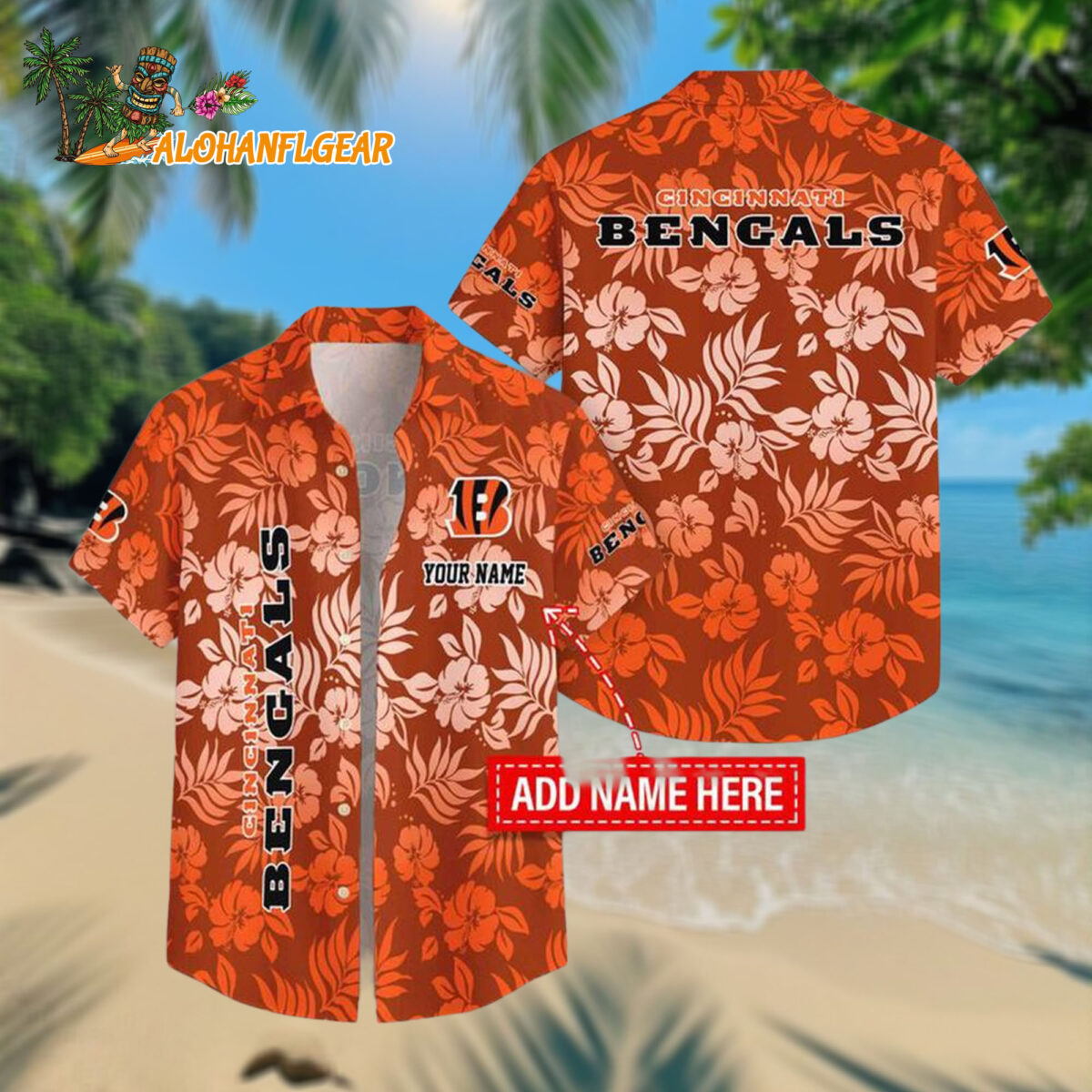 Cincinnati Bengals Night Flower Pattern Personalized Name Hawaiian Shirt