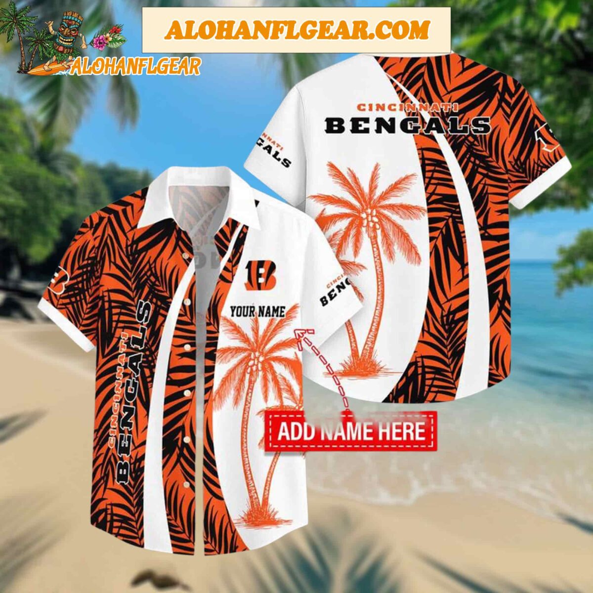 Custom Name Cincinnati Bengals Coconut Pattern Aloha Hawaiian Shirt 1