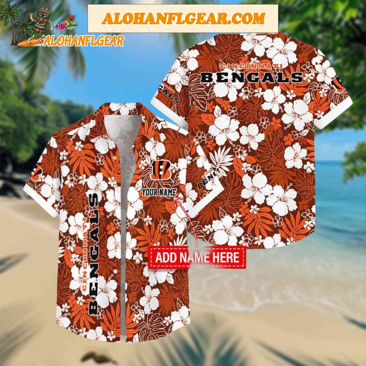 Custom Name Cincinnati Bengals Hibicus Pattern Aloha Hawaiian Shirt 1