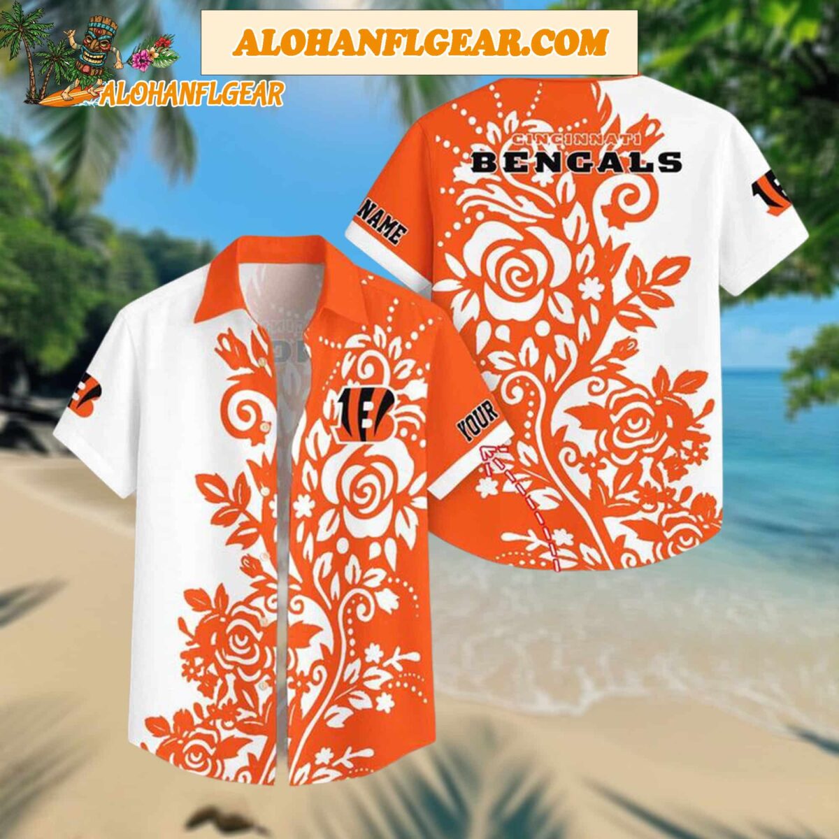 Custom Name Cincinnati Bengals Rose Branch Pattern Aloha Hawaiian Shirt 1