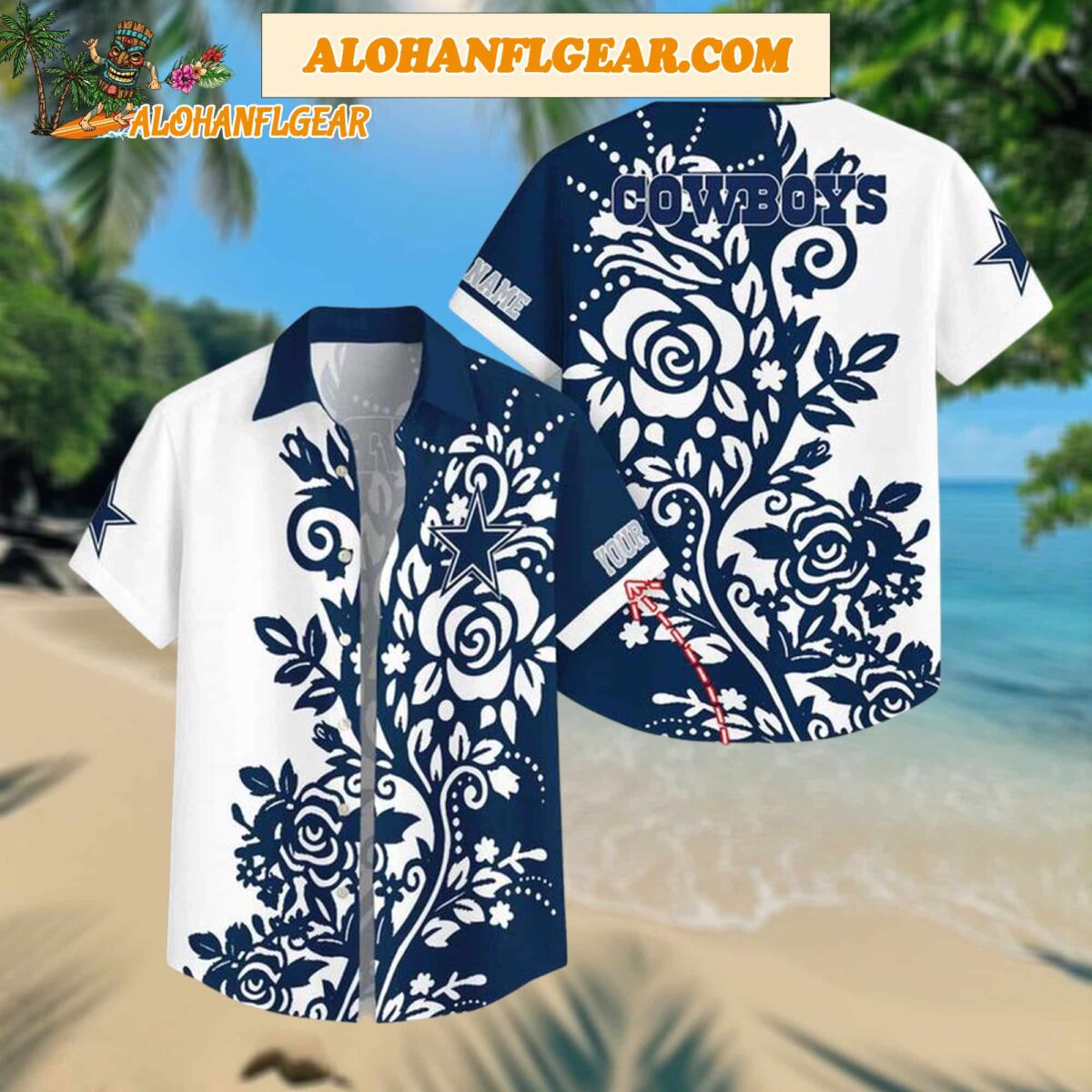 Custom Name Dallas Cowboys Rose Branch Pattern Aloha Hawaiian Shirt 1