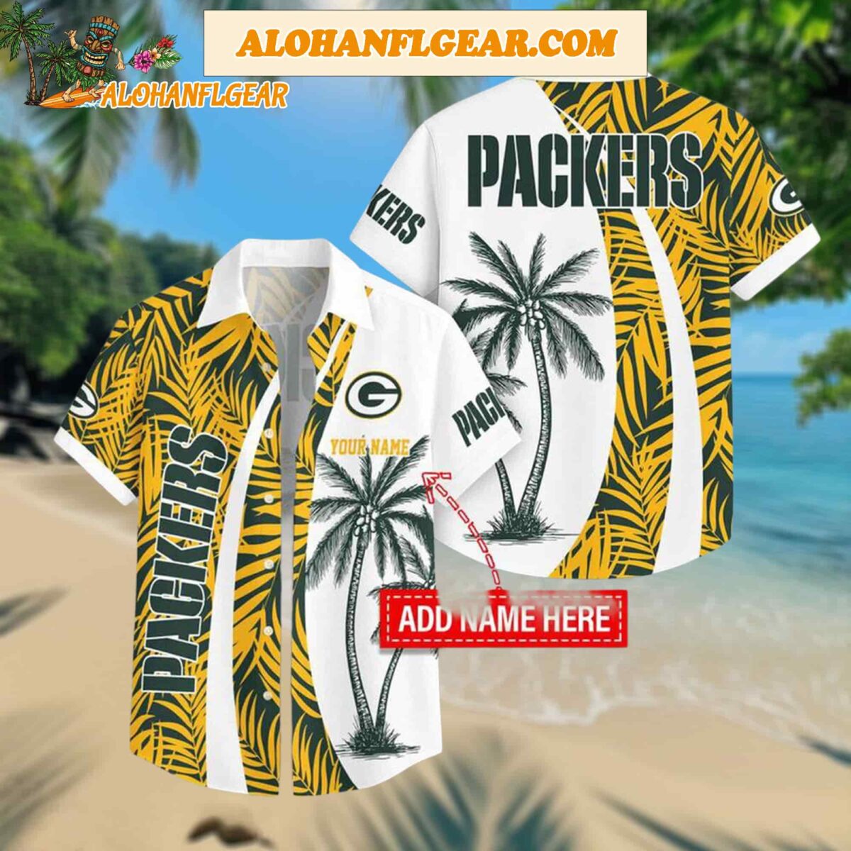 Custom Name Green Bay Packers Coconut Pattern Aloha Hawaiian Shirt 1