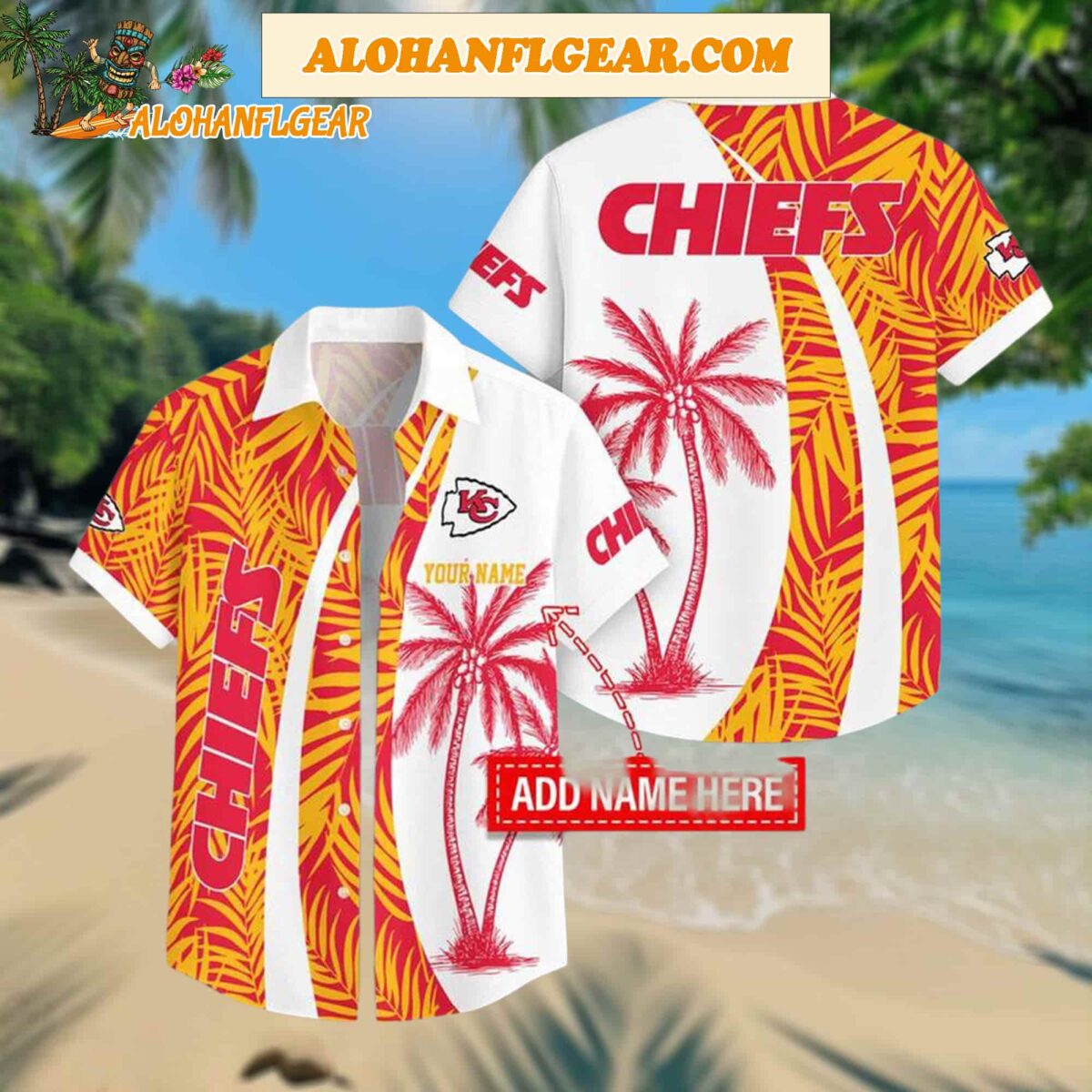 Custom Name Kansas City Chiefs Coconut Pattern Aloha Hawaiian Shirt 1