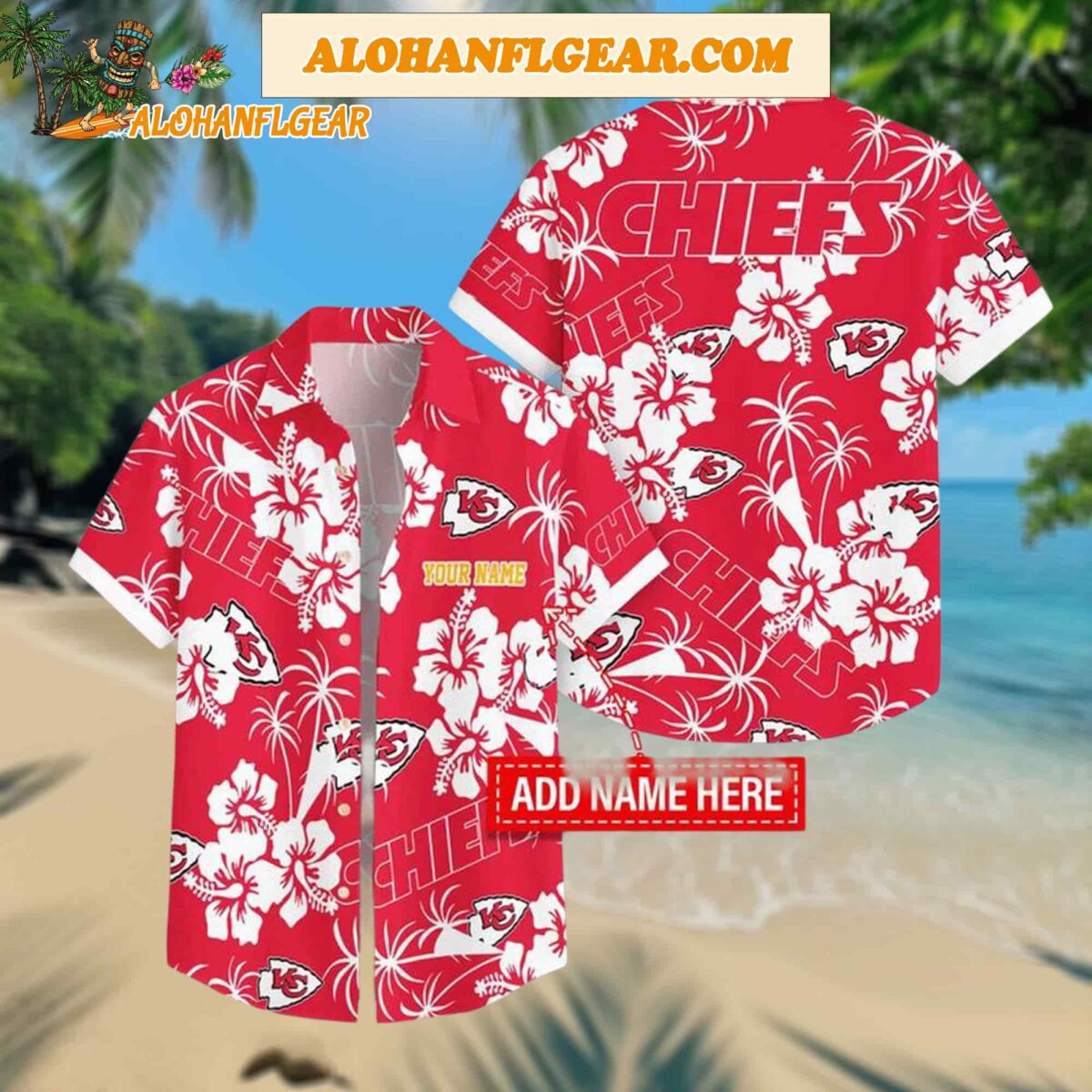 Custom Name Kansas City Chiefs Hibicus Pattern Aloha Hawaiian Shirt 1