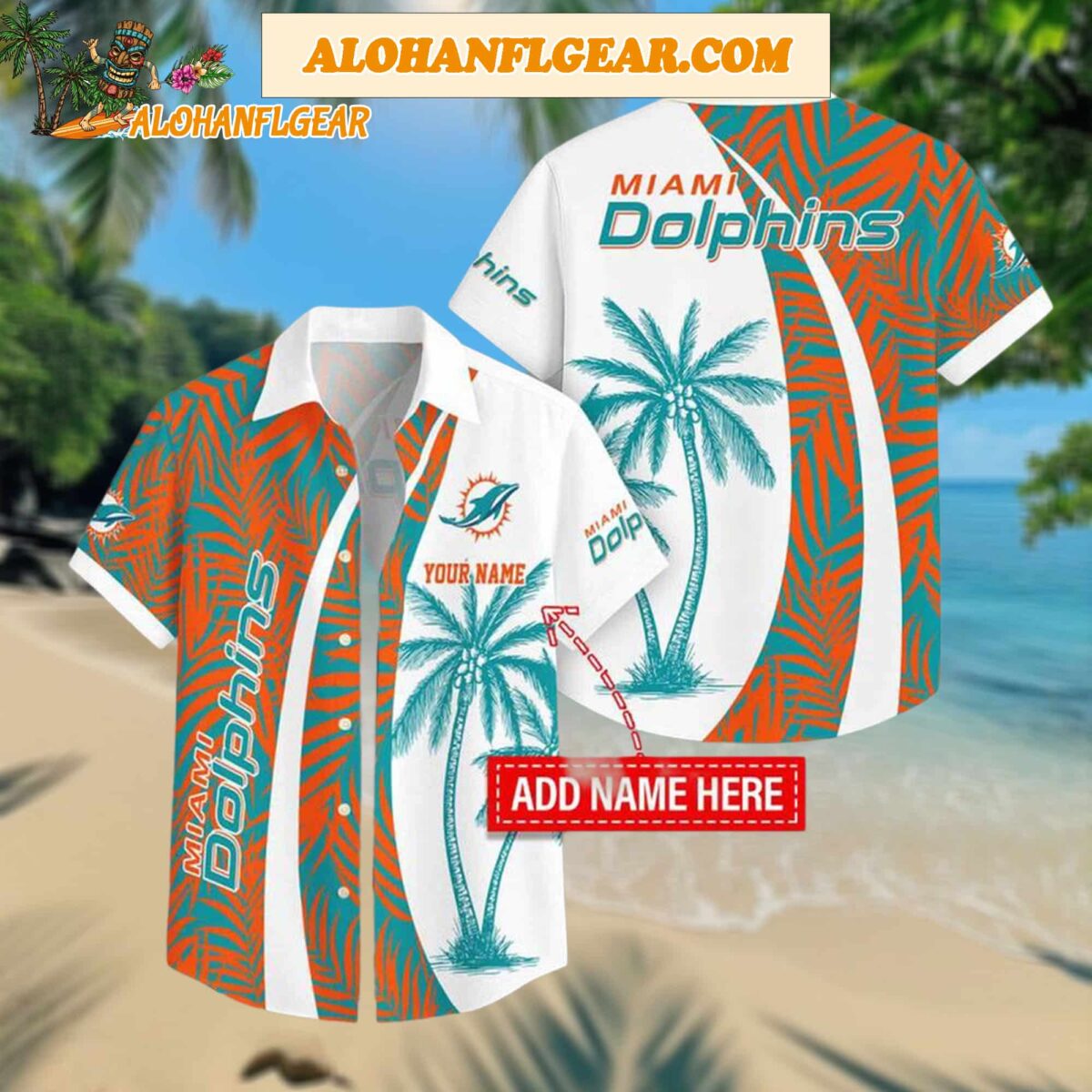 Custom Name Miami Dolphins Coconut Pattern Aloha Hawaiian Shirt 1