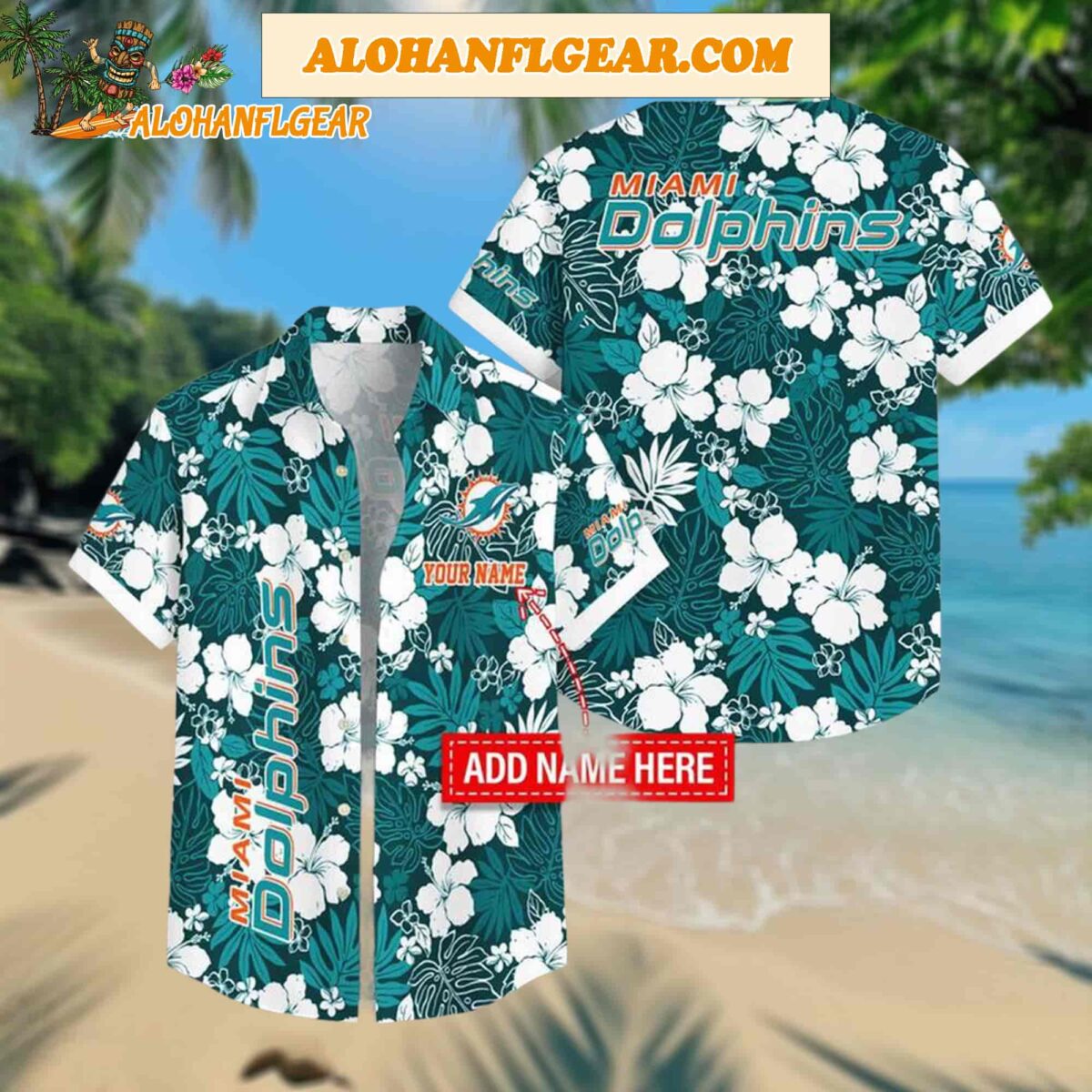 Custom Name Miami Dolphins Hibicus Pattern Aloha Hawaiian Shirt 1