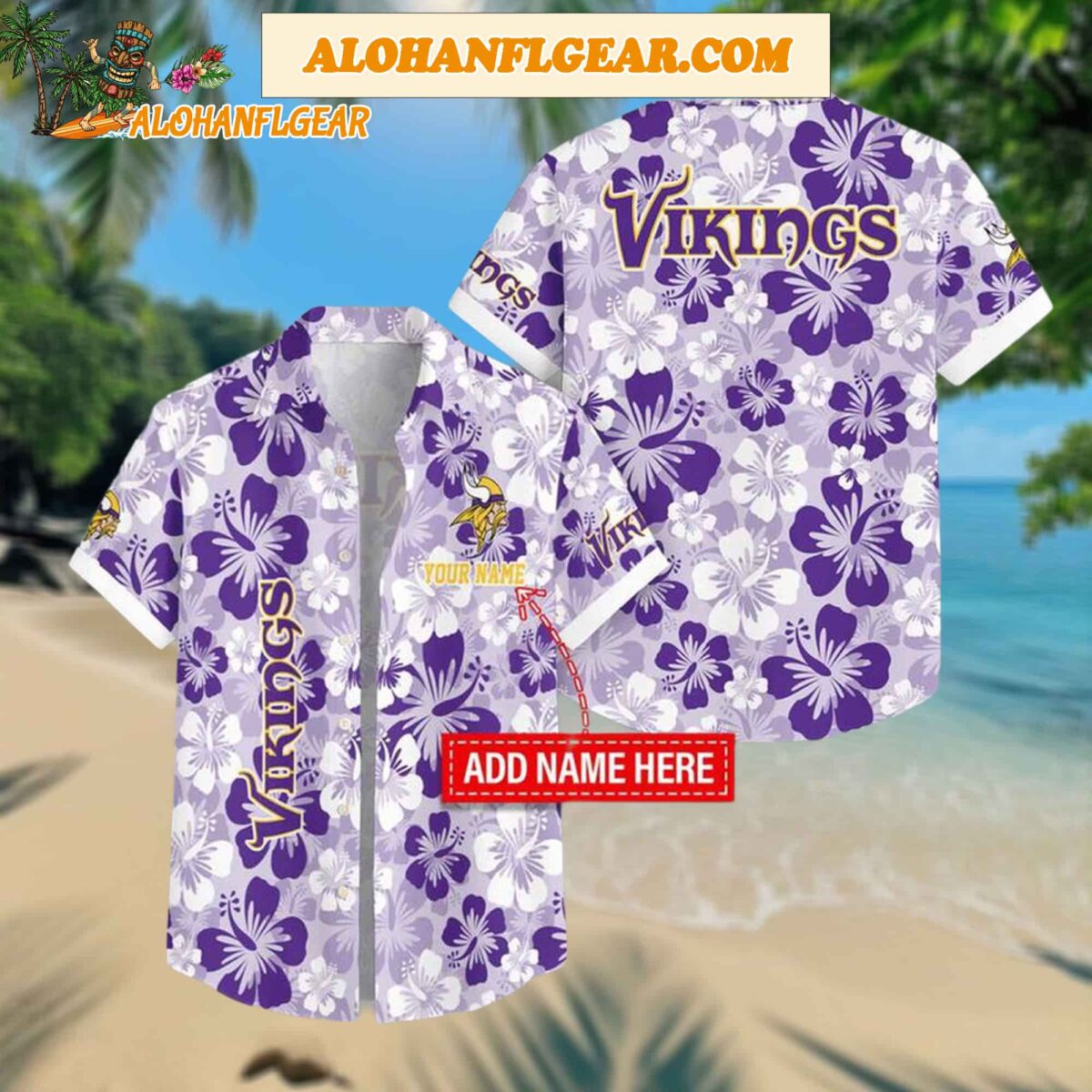 Custom Name Minnesota Vikings Flowers Pattern Aloha Hawaiian Shirt 1