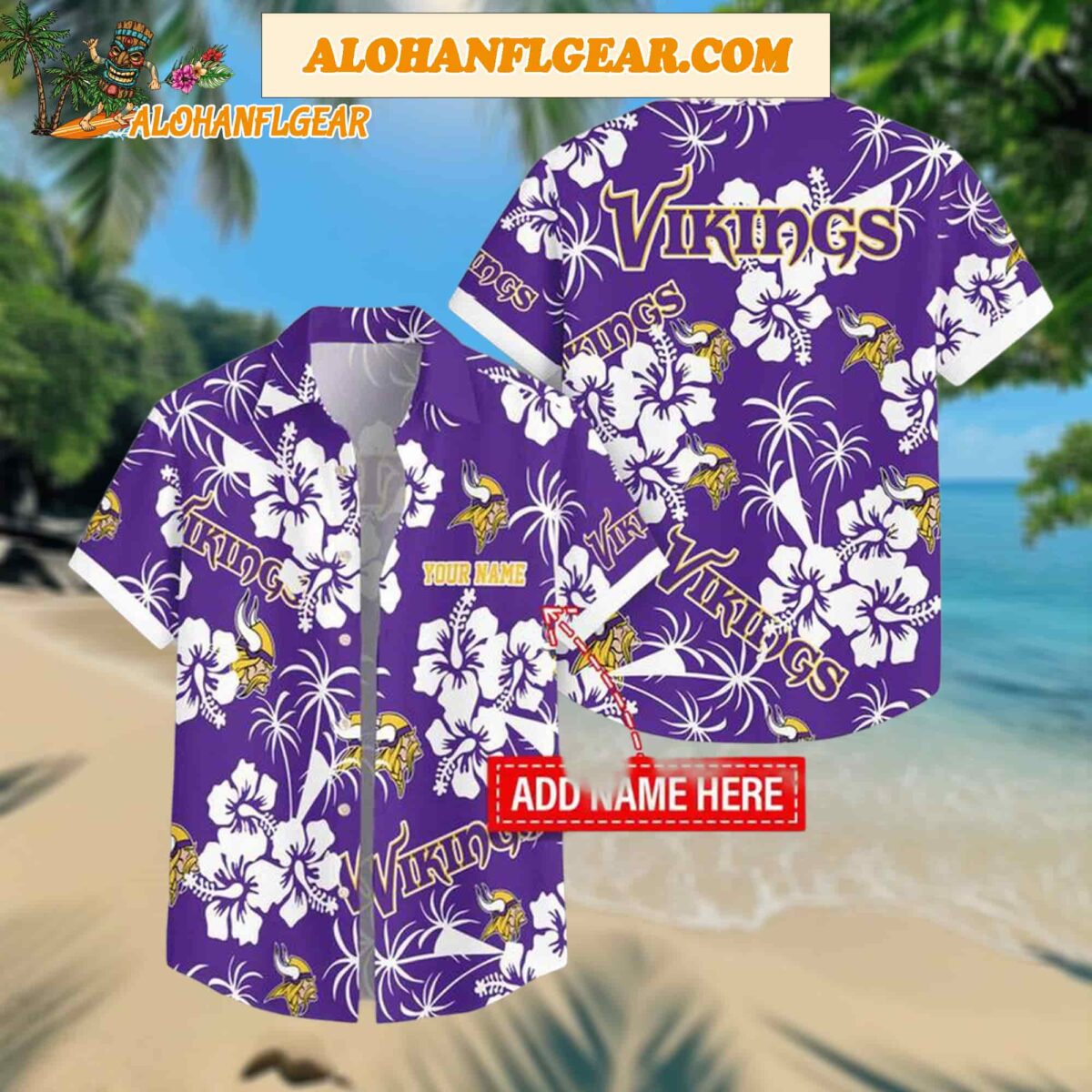 Custom Name Minnesota Vikings Hibicus Aloha Hawaiian Shirt 1