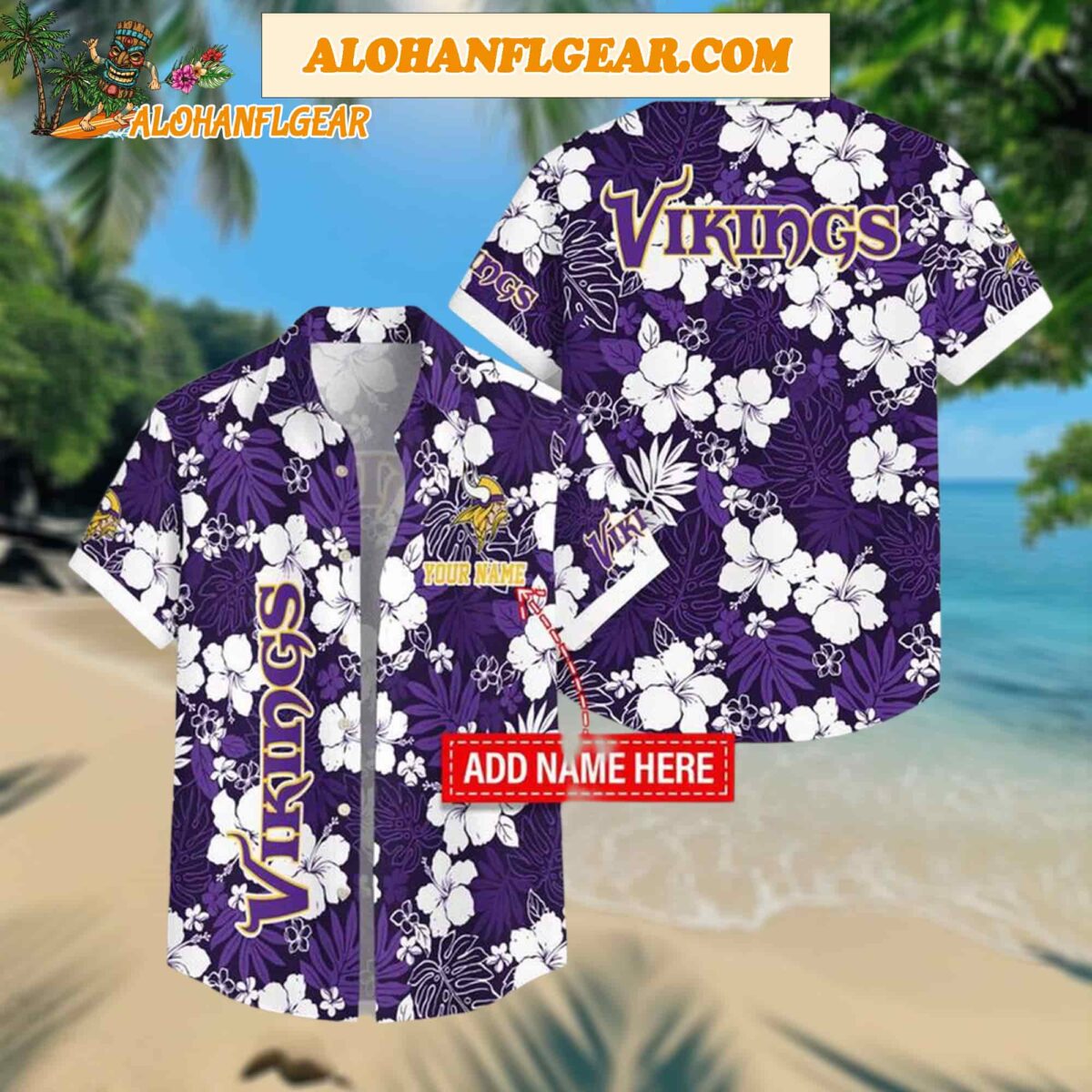 Custom Name Minnesota Vikings Hibicus Pattern Aloha Hawaiian Shirt 1