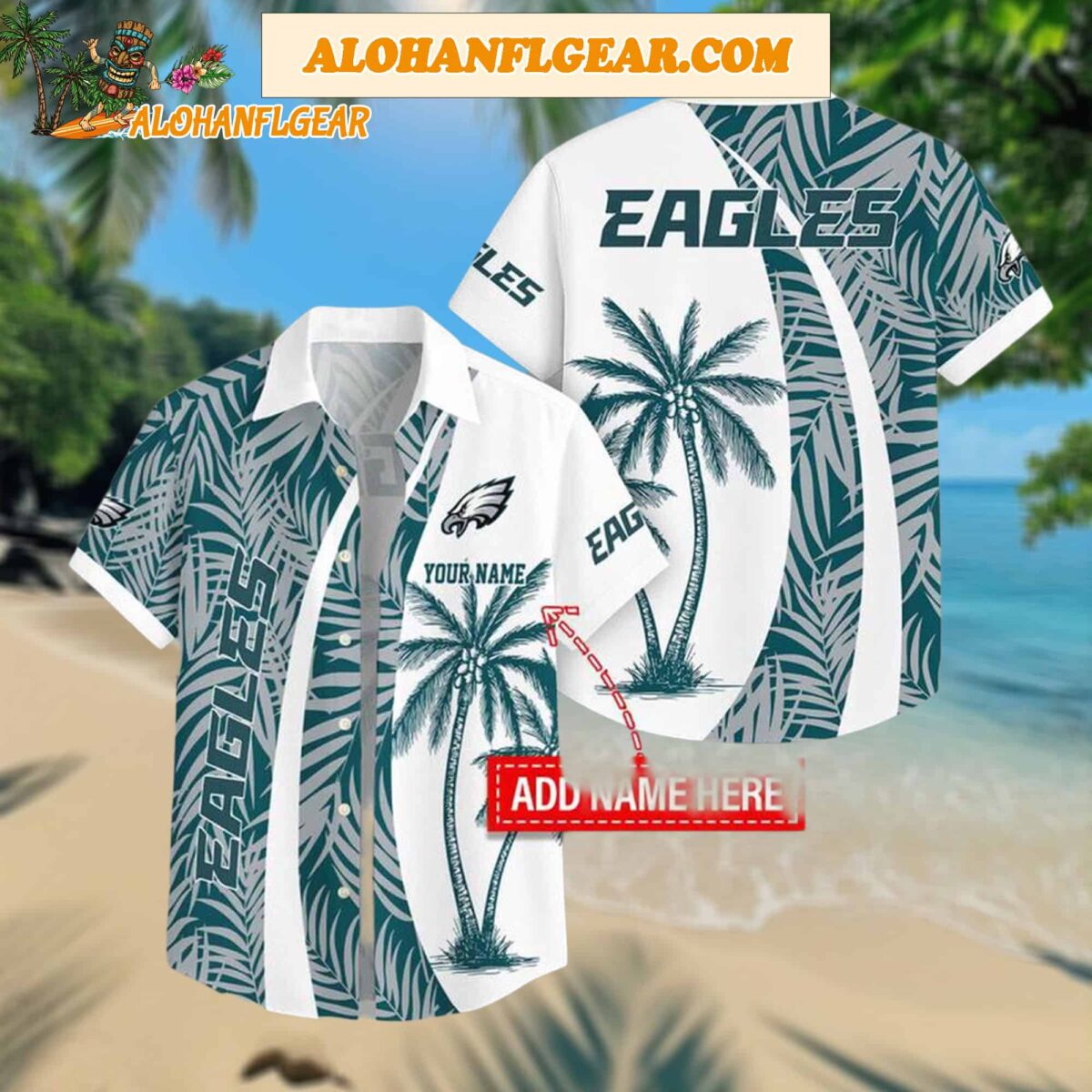 Custom Name Philadelphia Eagles Coconut Pattern Aloha Hawaiian Shirt 1
