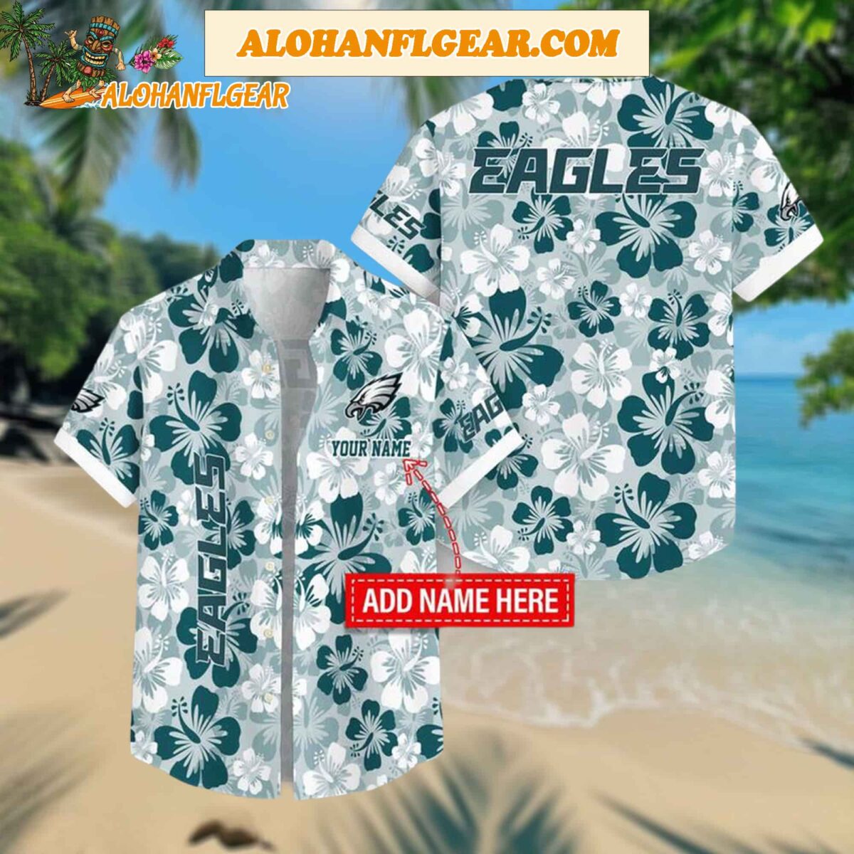 Custom Name Philadelphia Eagles Flowers Pattern Aloha Hawaiian Shirt For Fan 1