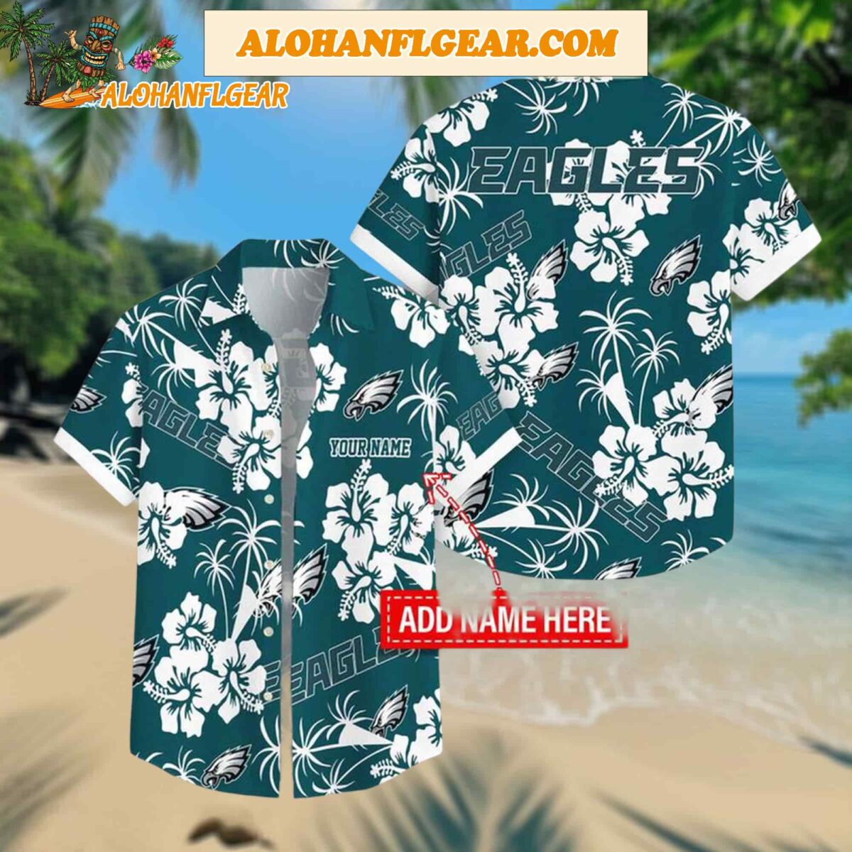 Custom Name Philadelphia Eagles Hibicus Aloha Hawaiian Shirt 1
