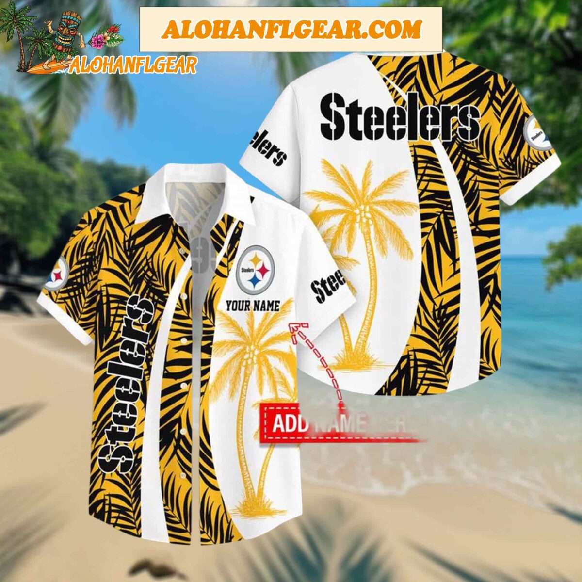 Custom Name Pittsburgh Steelers Coconut Pattern Aloha Hawaiian Shirt 1