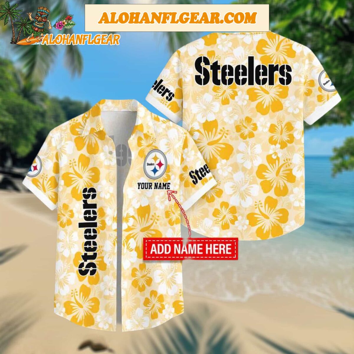 Custom Name Pittsburgh Steelers Flowers Pattern Aloha Hawaiian Shirt 1