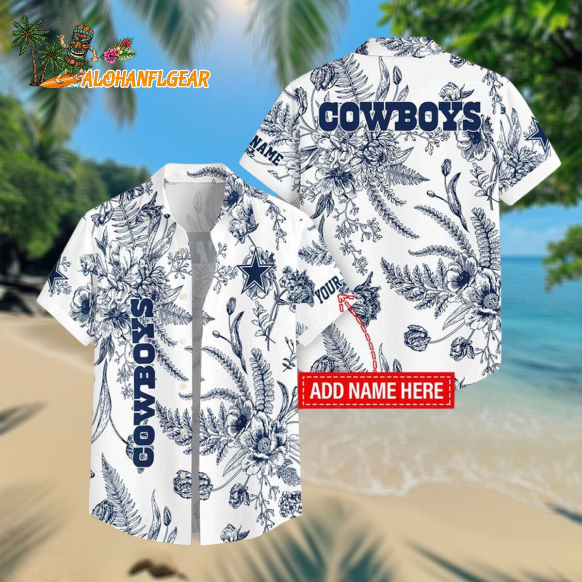 Dallas Cowboys Leaf Flower Pattern Personalized Name Hawaiian Shirt