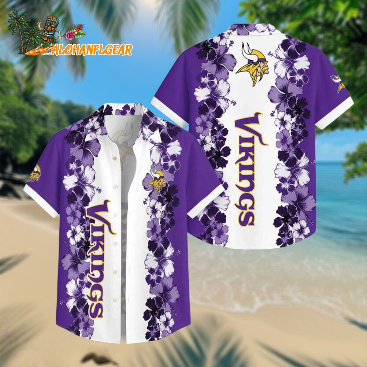 Minnesota Vikings Flower Pattern Summer Beach Aloha Hawaiian Shirt
