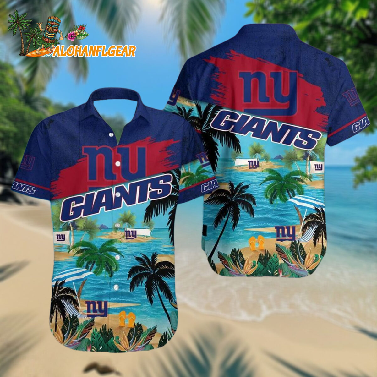 New York Giants Palm Tree Summer Beach Aloha Hawaiianan Shirt
