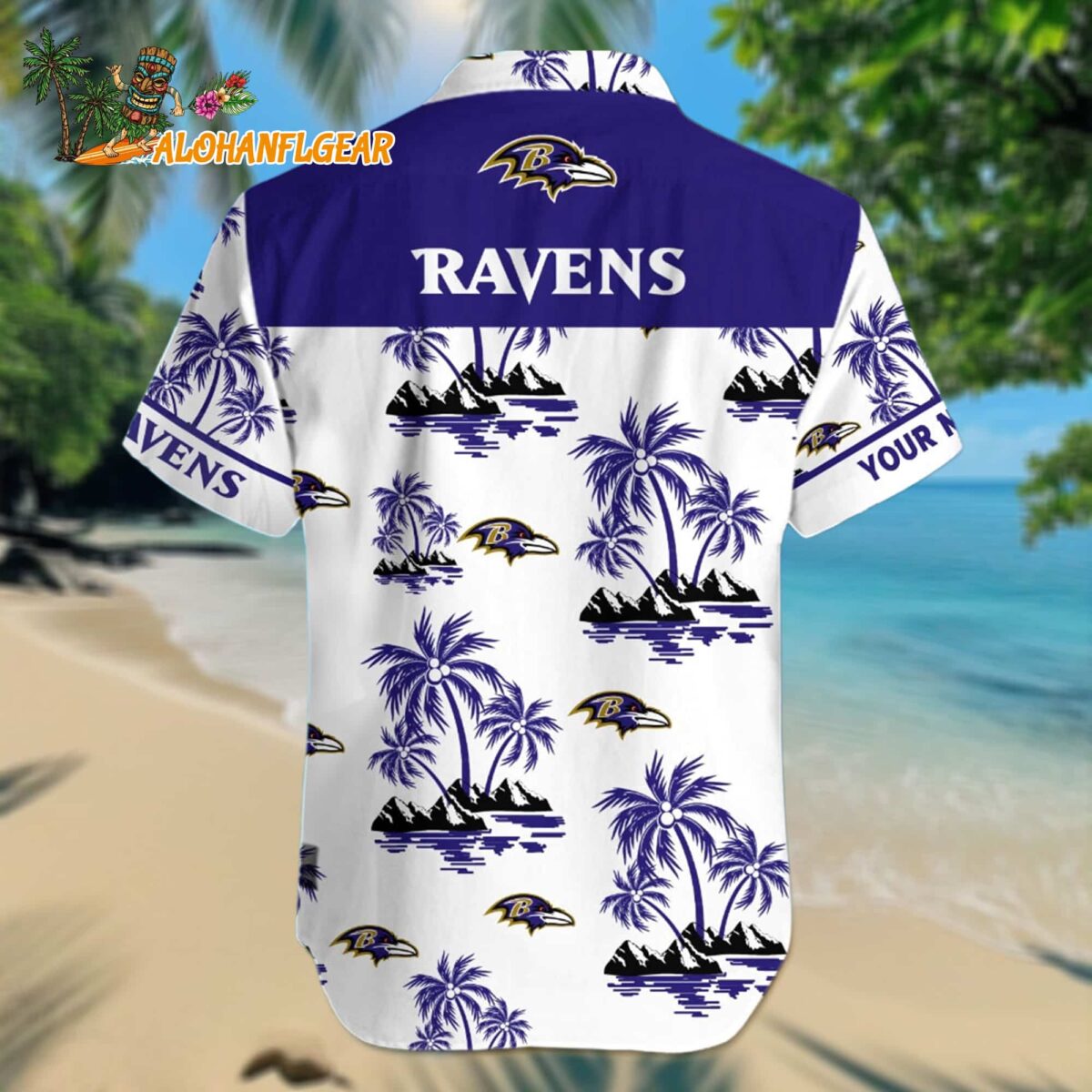 Personalized Baltimore Ravens Palm Tree Tropical Summer Hawaiian Shirt 1 Nfl Baltimore Ravens Palm Tree Tropical Summer Hawaiian Shirt 2