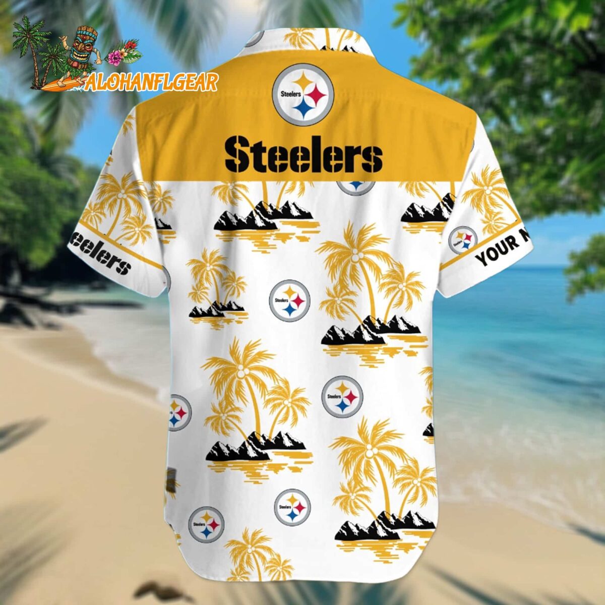 Personalized Pittsburgh Steelers Palm Tree Tropical Summer Hawaiian Shirt 1 Nfl Pittsburgh Steelers Palm Tree Tropical Summer Hawaiian Shirt 2