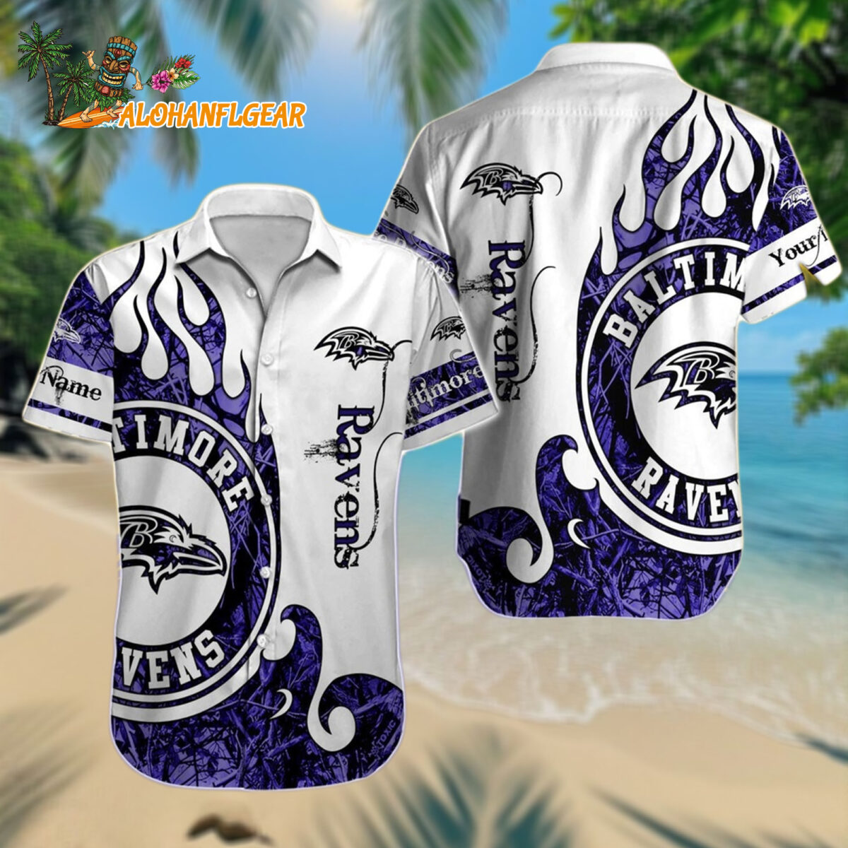 Personalized Baltimore Ravens Hawaiianan Shirt Special Realtree Hunting Design Aloha Shirt