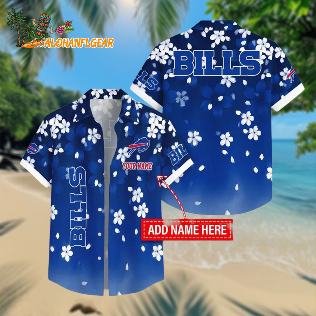 Personalized Buffalo Bills Five petaled Flower Pattern Hawaiian Shirt