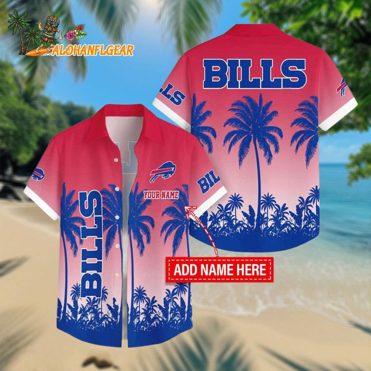 Personalized Buffalo Bills Flower Palm Tree Summer Button Hawaiian Shirt