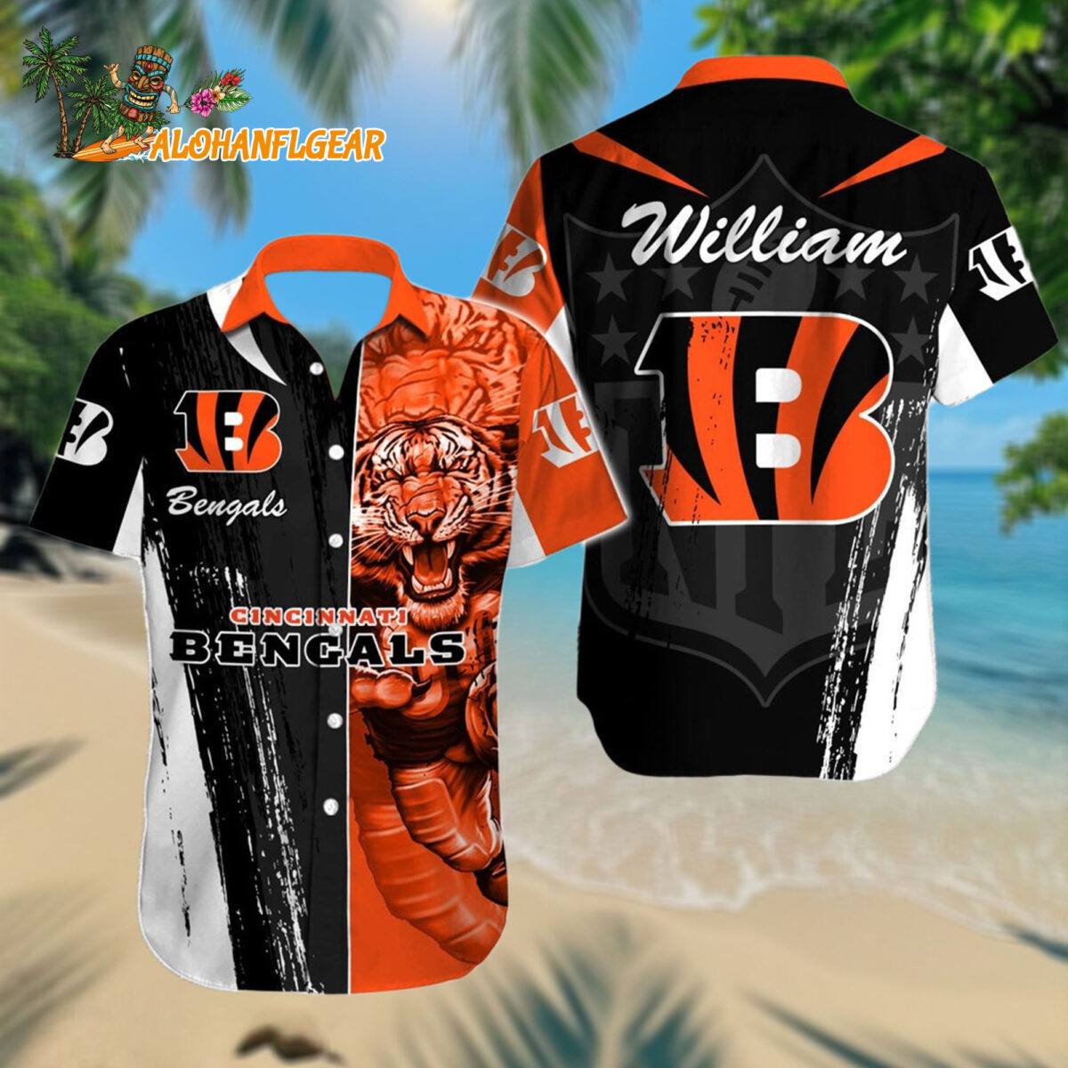 Personalized Cincinnati Bengals Hawaiianan Shirt Special Half Tone Mascot Aloha Shirt